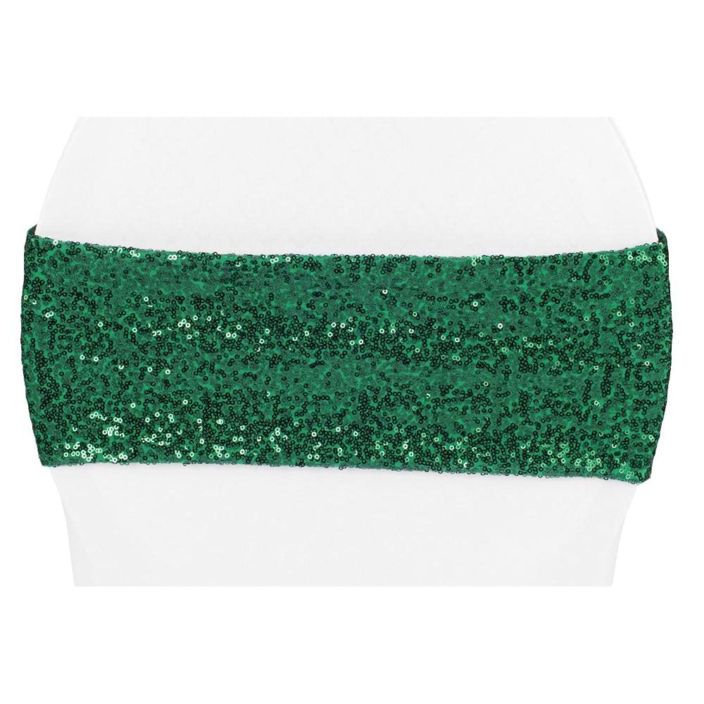 Sequin Spandex Chair Band - 13cm x 30cm | Emerald Green | 1 Pc.