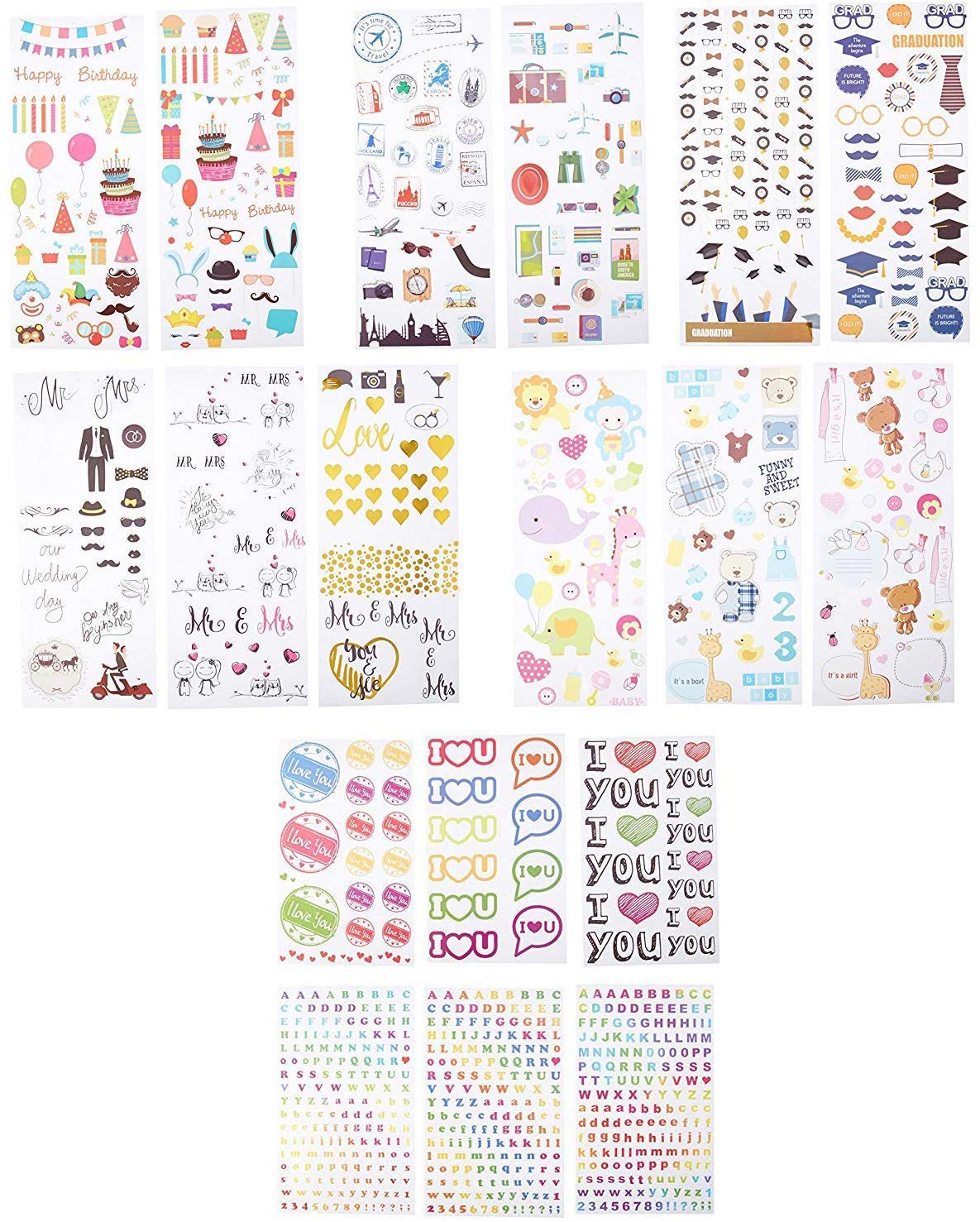Zink Colorful & Decorative Sticker Sets for Instant Photo Paper Projects (Mint, Snap, Zip, Pop, Z2300) - 9 Unique Sets (Wedding, Travel, Party, ABCW, ABC, Love, Graduation, Baby, Camera, Logo)
