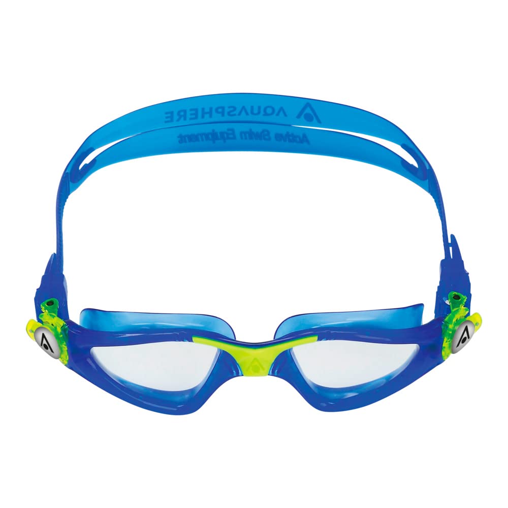 Aqua Sphere Kayenne Jr Kids Swim Goggles - Junior Oversized Anti-Scratch Lens Design, Comfortable Allergenic Leak Free Fit | Unisex Children, Clear Lens, Navy/Yellow Frame, One Size