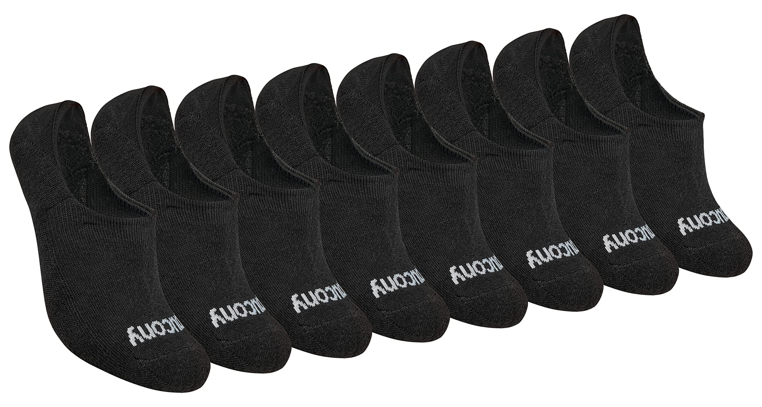 Saucony Women's No Show Cushioned Invisible Liner Socks, Available in S-l (8, 16 Running, Black Basic (8 Pairs), M