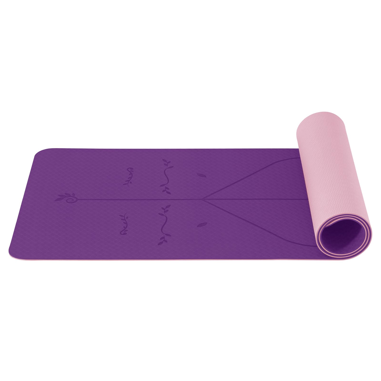 Good Nite Yoga Mat 6 mm TPE Alignment Lines Non-Slip Exercise Gymnastics Pilates Fitness Sports Mat with Carry Strap 183 x 61 x 0.6 cm Purple/Pink