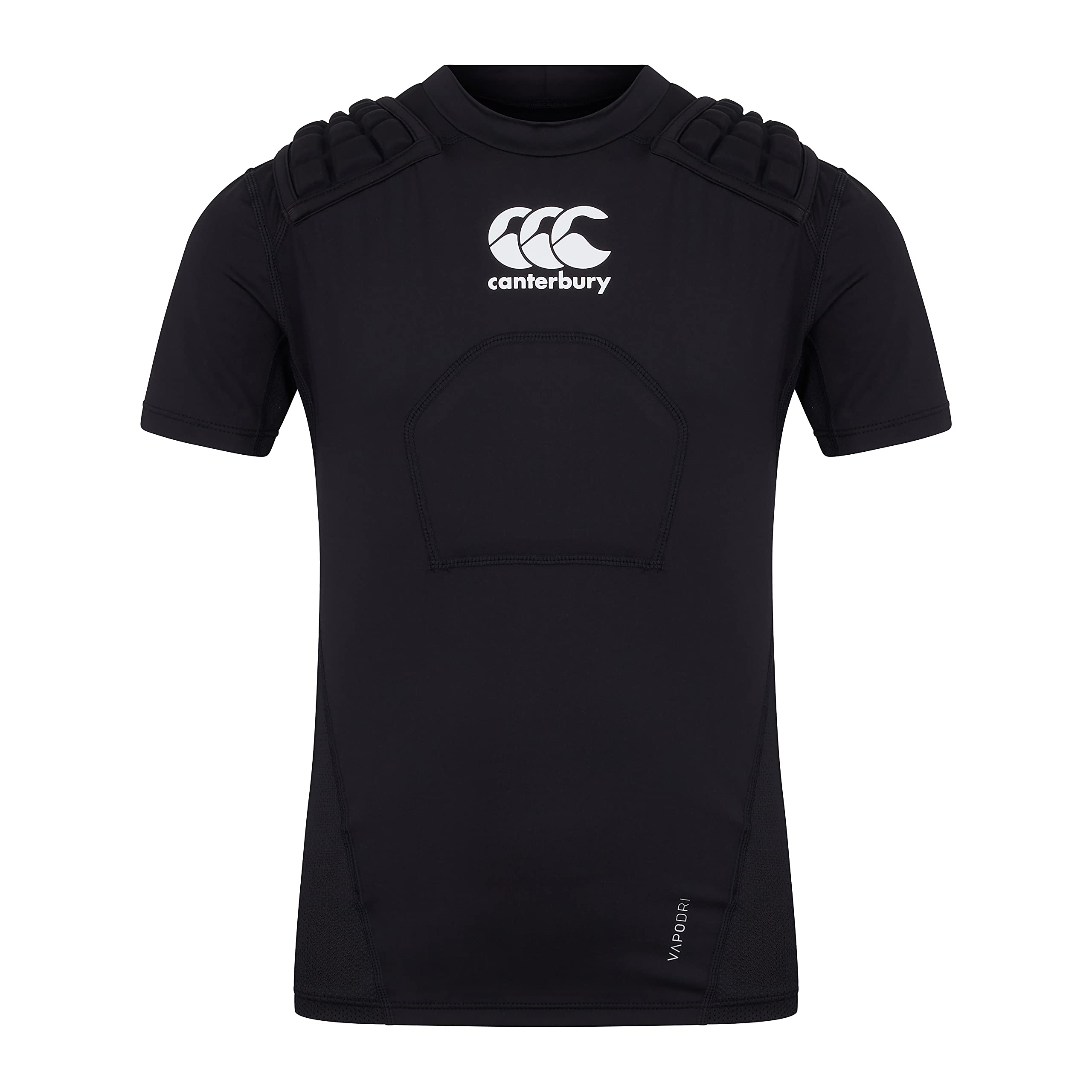 Canterbury Junior Unisex Pro Protection Rugby Vest | Protect Chest & Shoulders | Breathable | Lightweight and Flexible Protective Vest, Black/Whte/Silver, LB