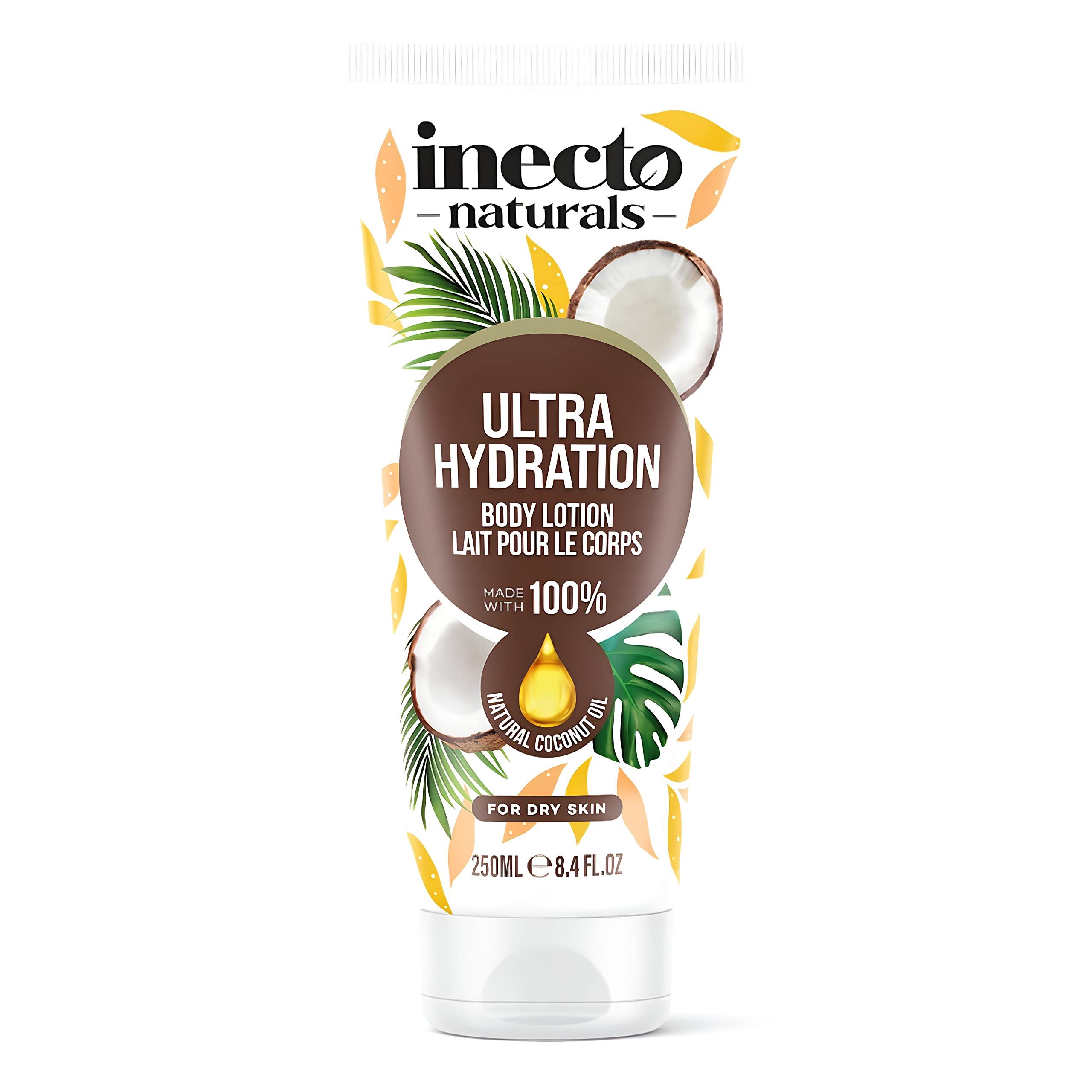 INECTO Natural Ultra Hydration Body Lotion 250ml, 100% Natural Coconut Oil, Made in UK, Vegan Formula, Ultra Hydration for Dry Skin
