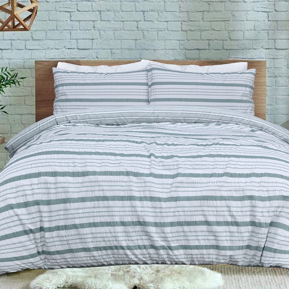Sleepdown Duvet Cover Set, Polycotton, Green White, Double