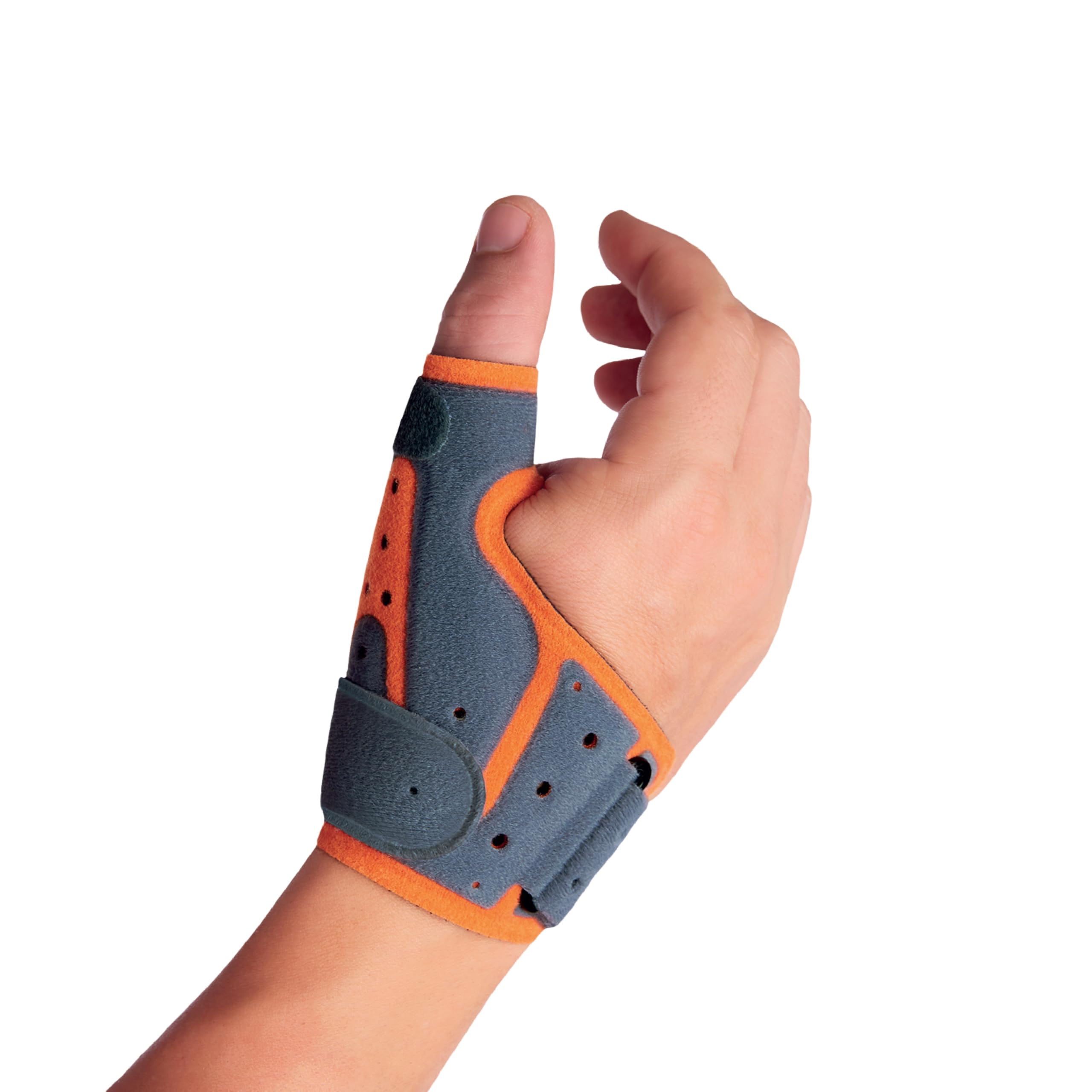 Orliman Thumb Immobilising Splint | Medically Approved Thumb Support |Breathable & Adjustable Design | Left or Right Hand | Pain Relief for Arthritis | (Grey & Orange | Small - Medium (14-18cm))