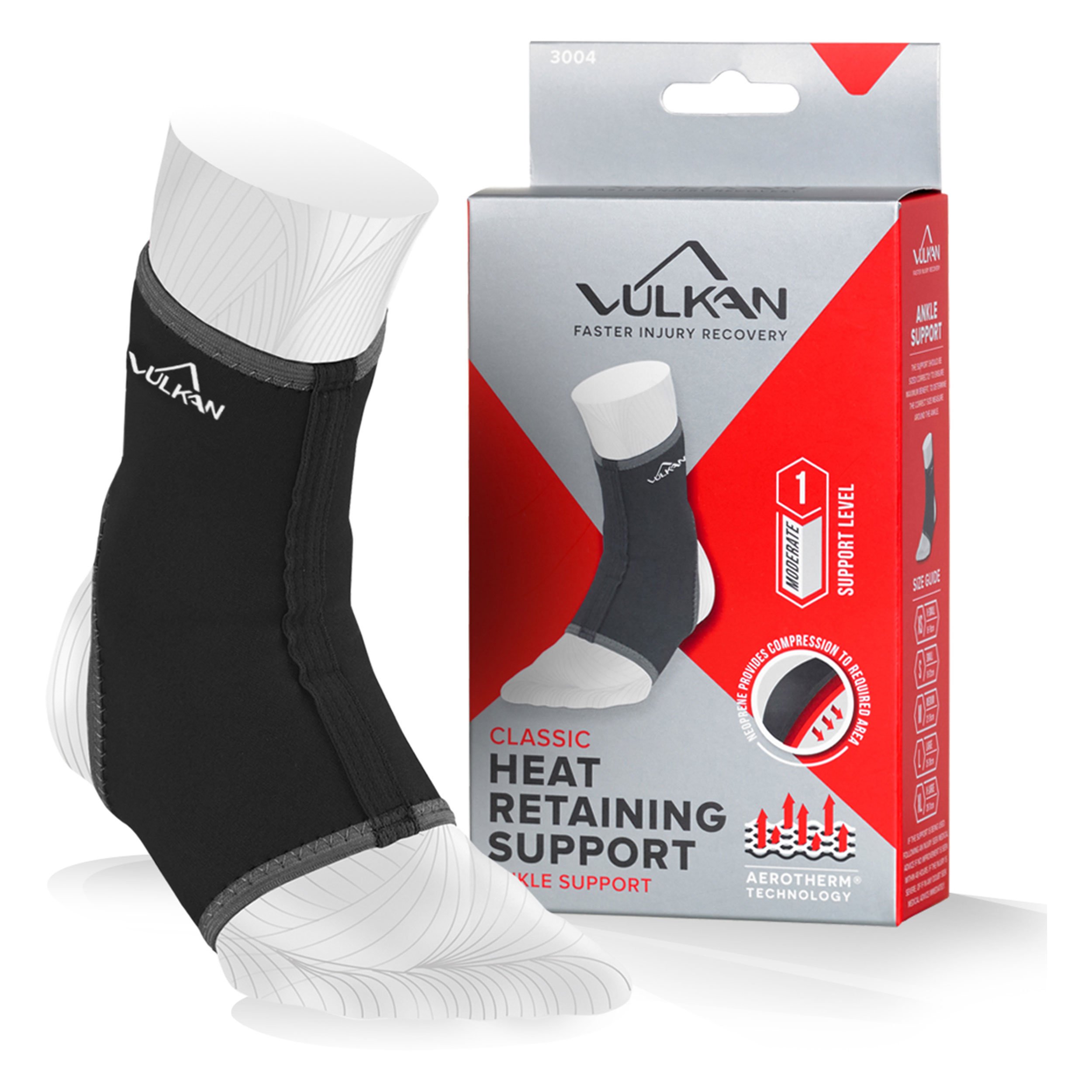 VULKAN Ankle Support, Classic 3004, Large, New Style, Ankle Sleeve, Breathable Compression For Sprains, Strains, Arthritis, Sore Joints, Weak Ankles, Wear During Sports, Exercise, Men and Women