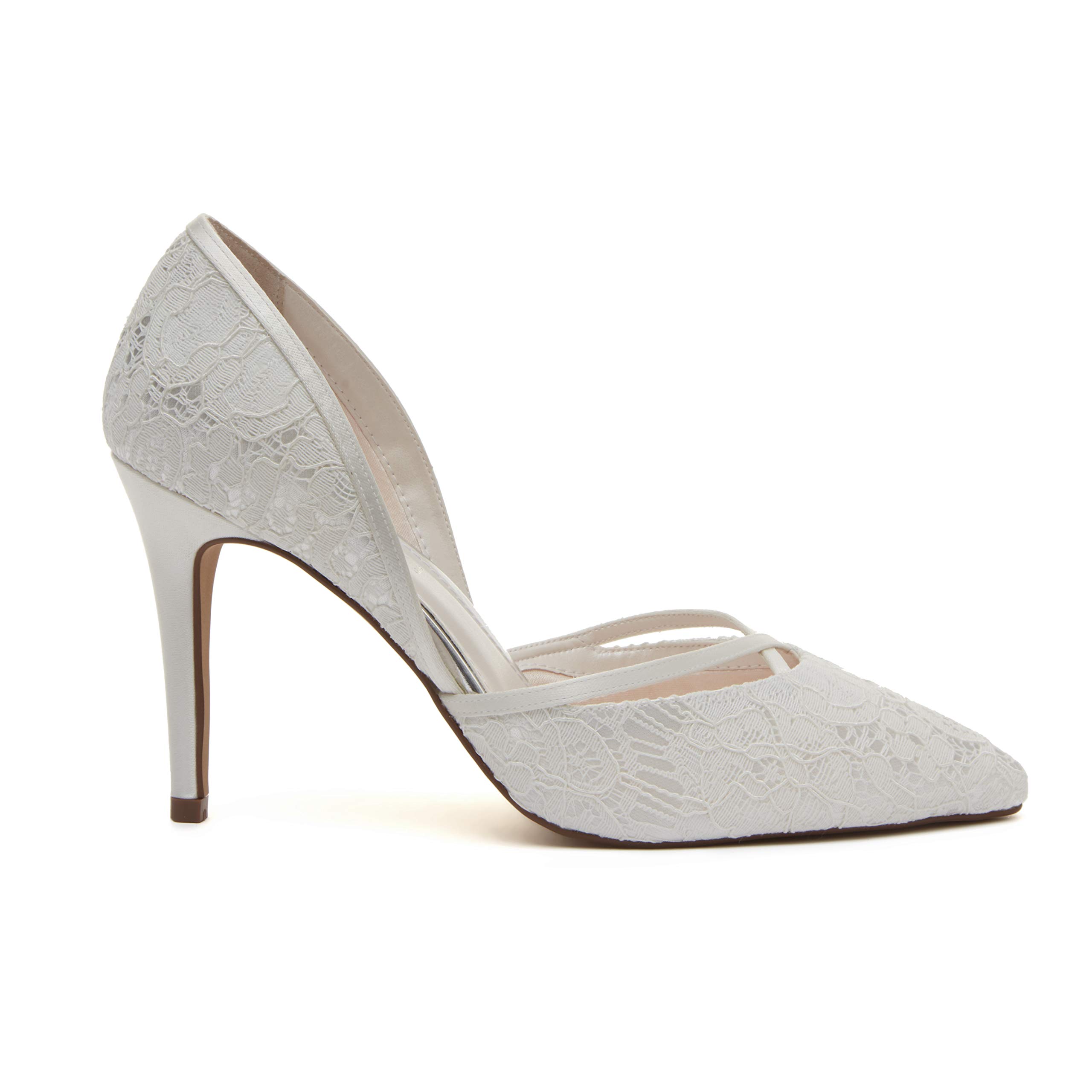 Rainbow Club Georgia - Ivory Satin and Luxury Lace Bridal Court Shoes, 3