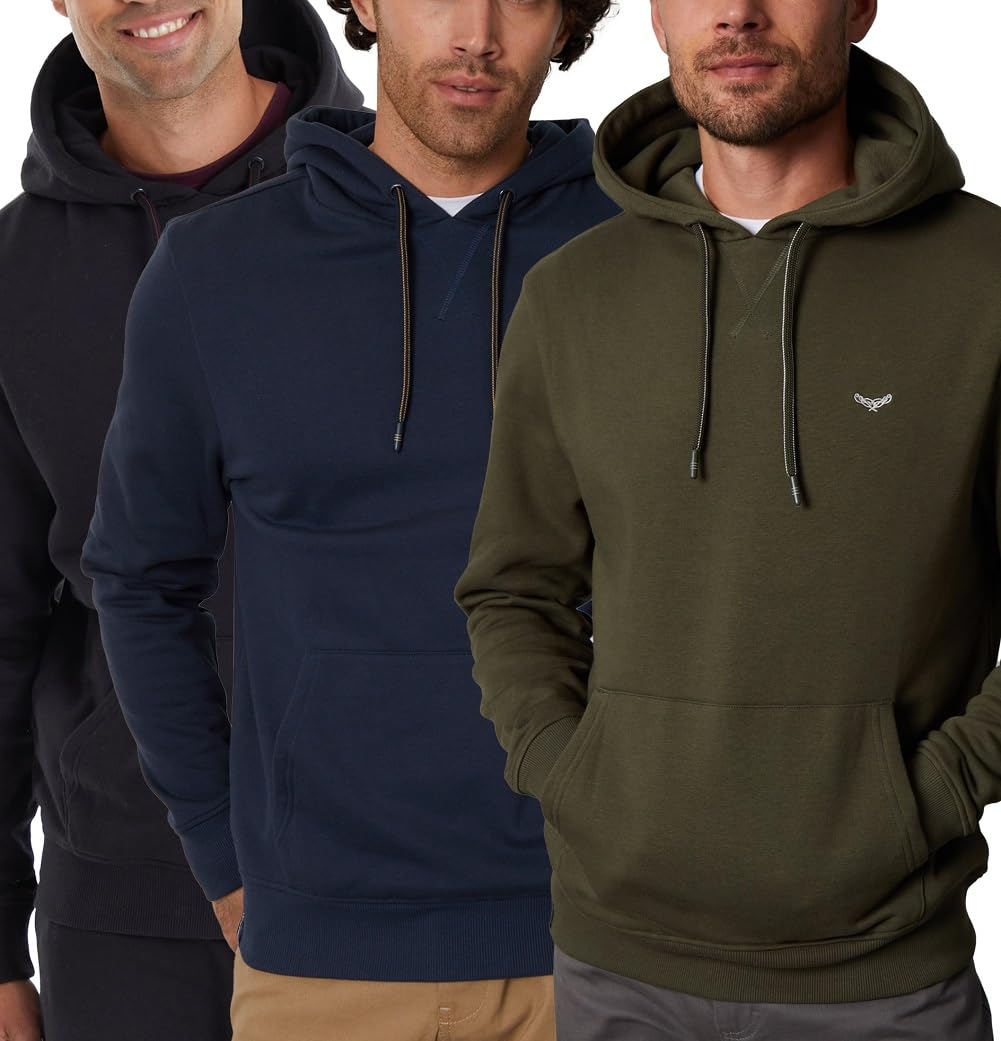 Threadbare 'Calamansi' Men's Hooded Sweater Pullover Fleece Sweat (Pack of 3), Black, Khaki, Navy, XL