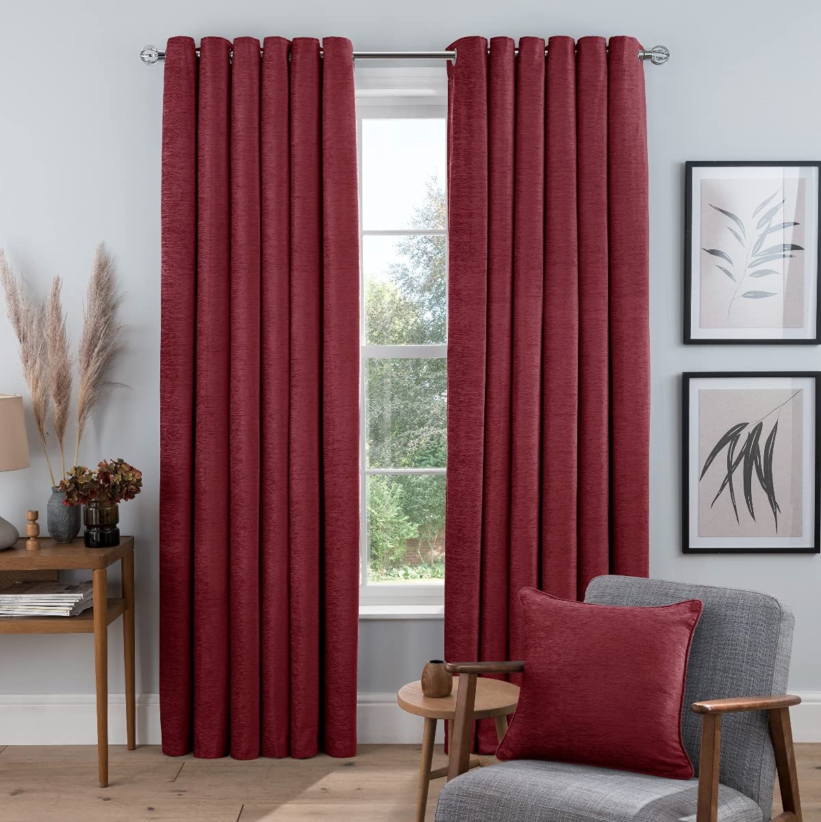 Sleepdown Luxury Chenille Eyelet Lined Curtains for Bedroom and Living Room 46 x 72 Inch Red 2 Panels, 5056242840428