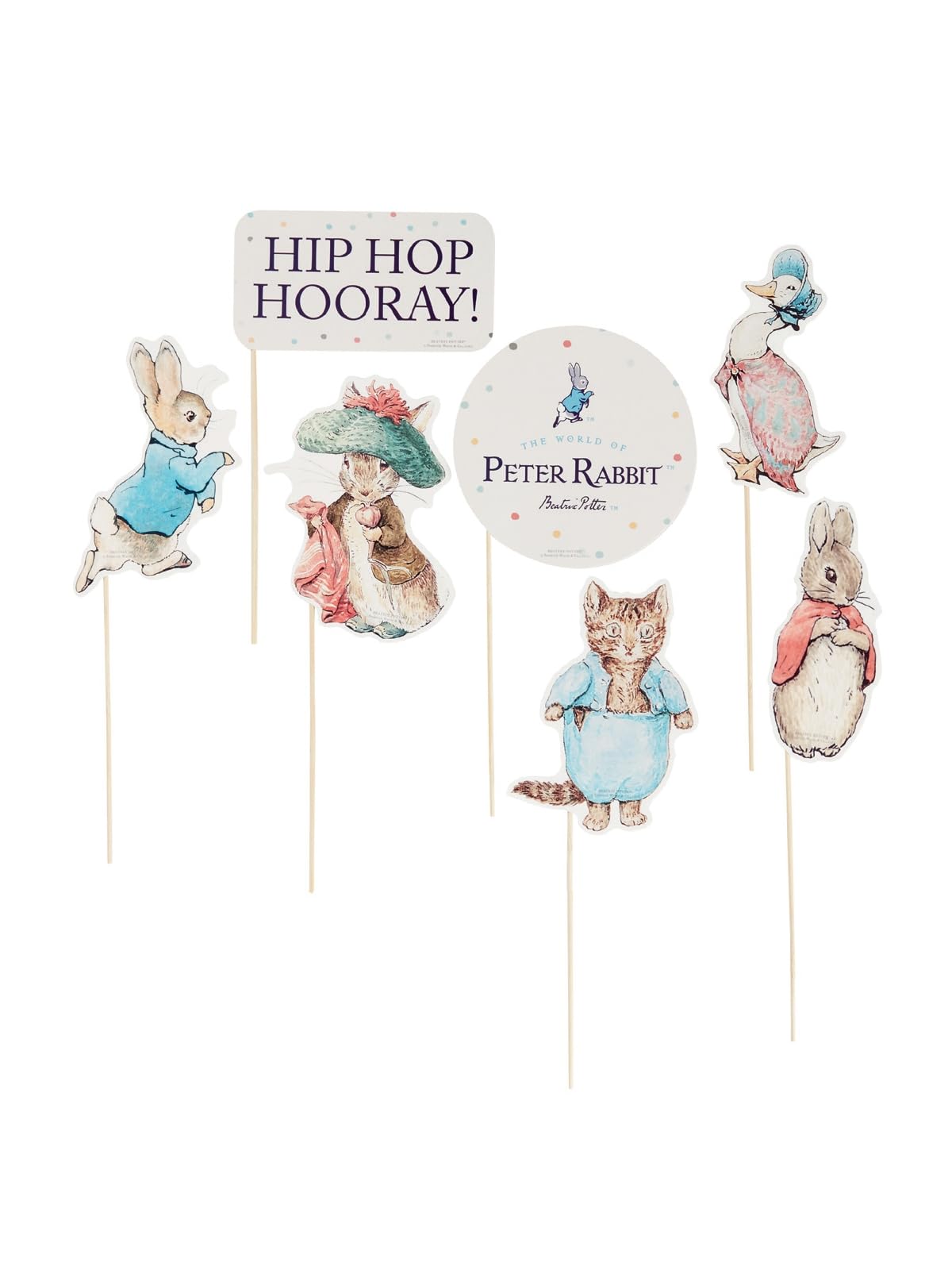 Smiffys Peter Rabbit Classic Tableware Party Photo Props x7 with WaterColour Design, Official License Partyware for Birthday Celebrations & Themed Events, Perfect for Fun Photos