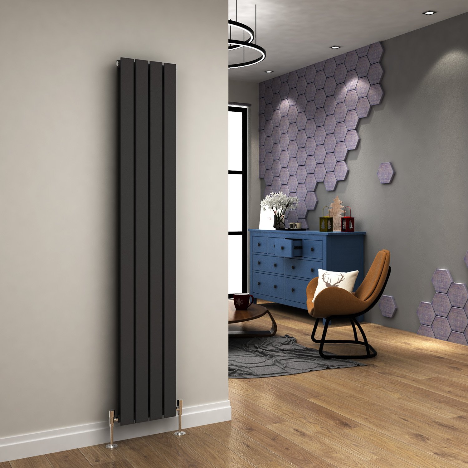 ELEGANT 1800 x 300 mm Anthracite Vertical Flat Panel Double Radiator Designer Tall Upright Column Central Heating Bathroom Radiators