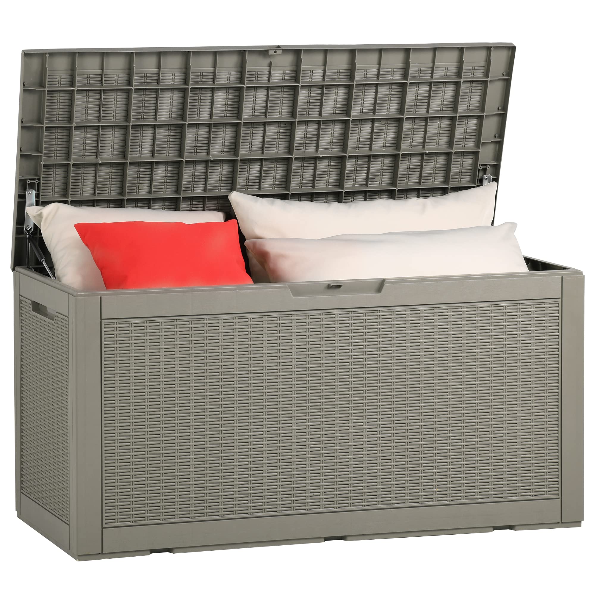 YITAHOME Outdoor Storage Box Waterproof, Heavy Duty 380L Large Resin Deck Boxes,Weather Resistant Durable Garden Storage Box, Outdoor Cushions, Lockable, Garden Storage Containers,Light Brown