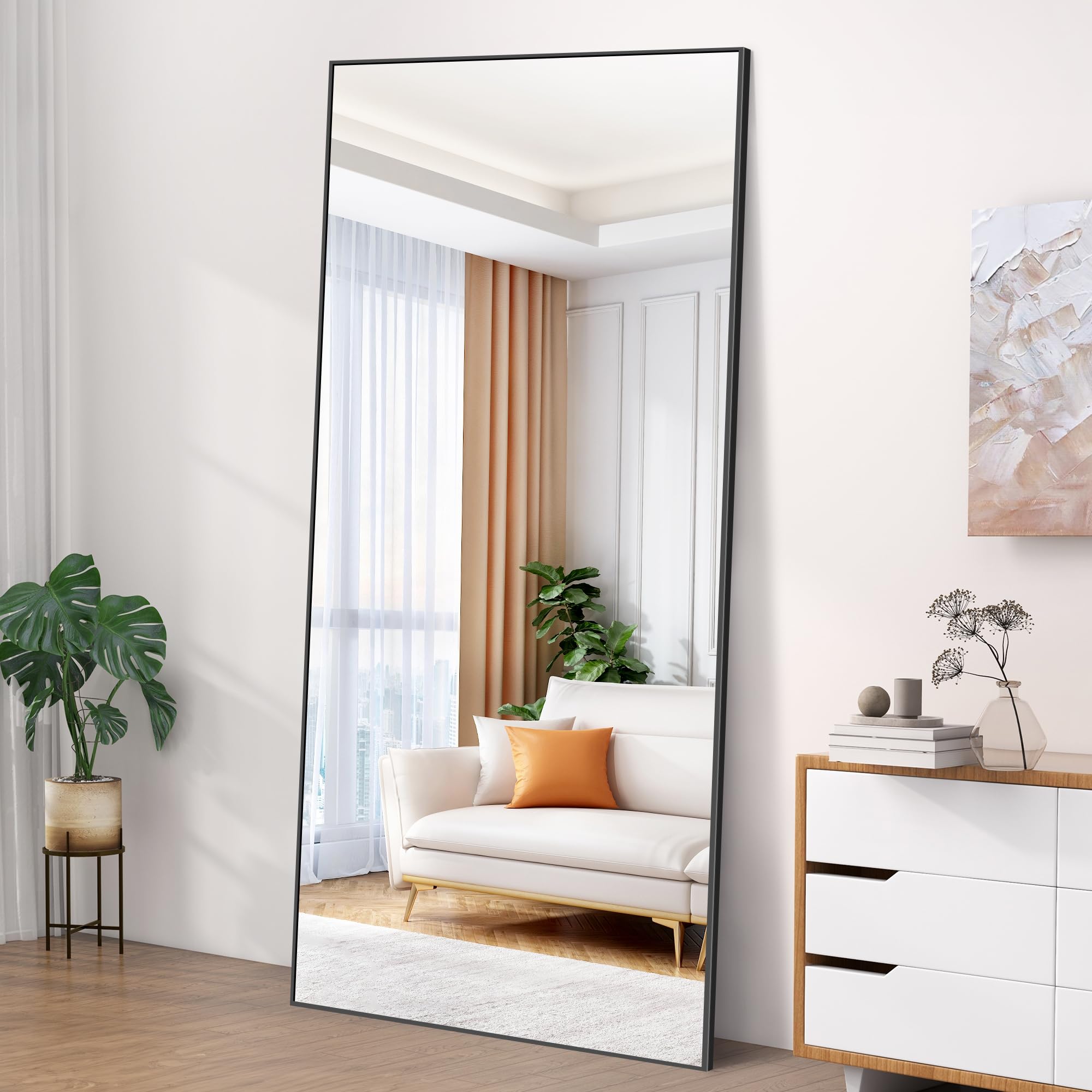 COFENY Full Length Mirror, 192 x 85 cm Black Mirror Full Length with Aluminum Frame, Wall Mirror Standing Leaning or Hanging, Standing Mirror Floor Mirror for Bedroom Living Room Entryway