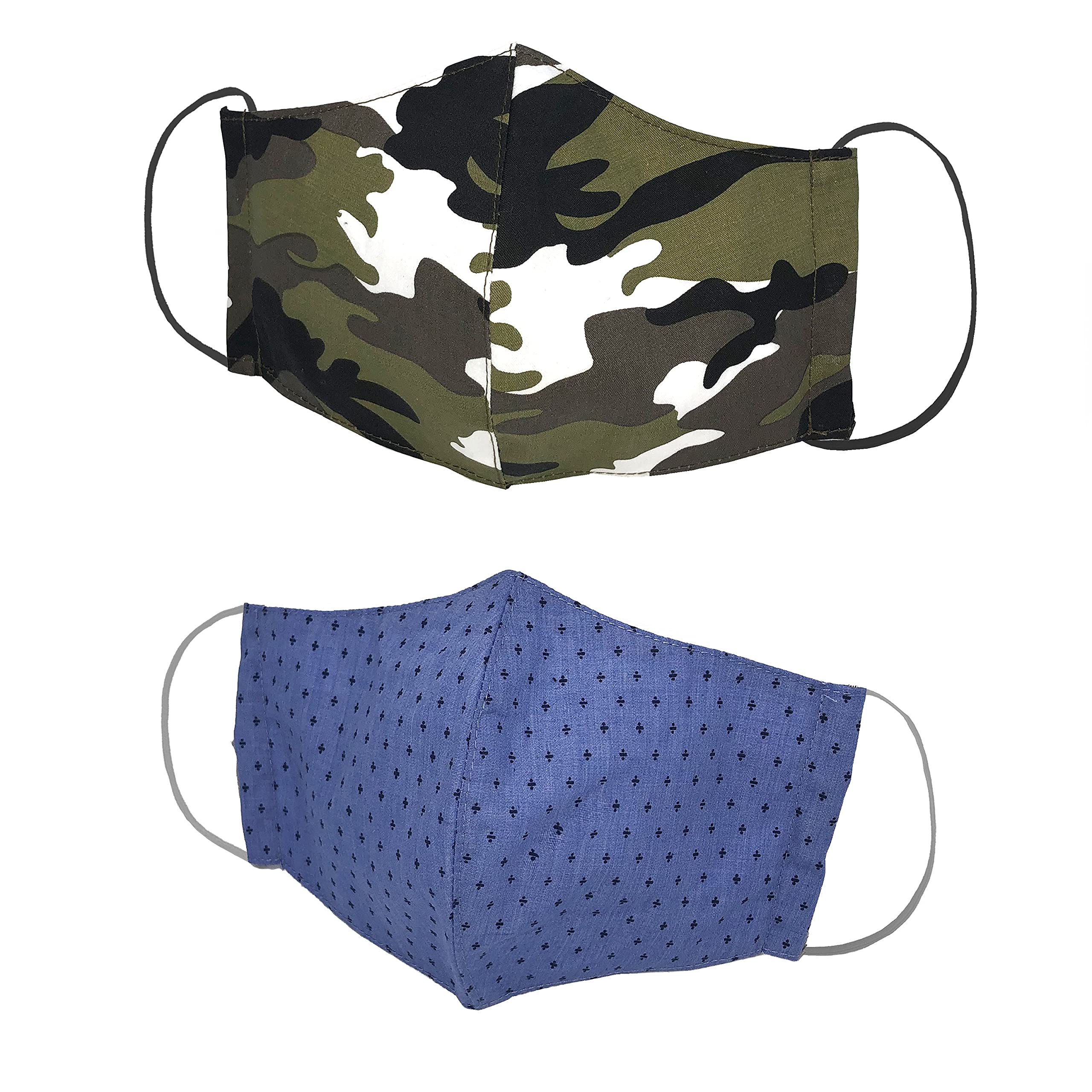 Kanguru Men's Green Adult Man, Set of 2, Facial Mask, 100% Cotton, Washable, Reusable, Camuflage/Blue