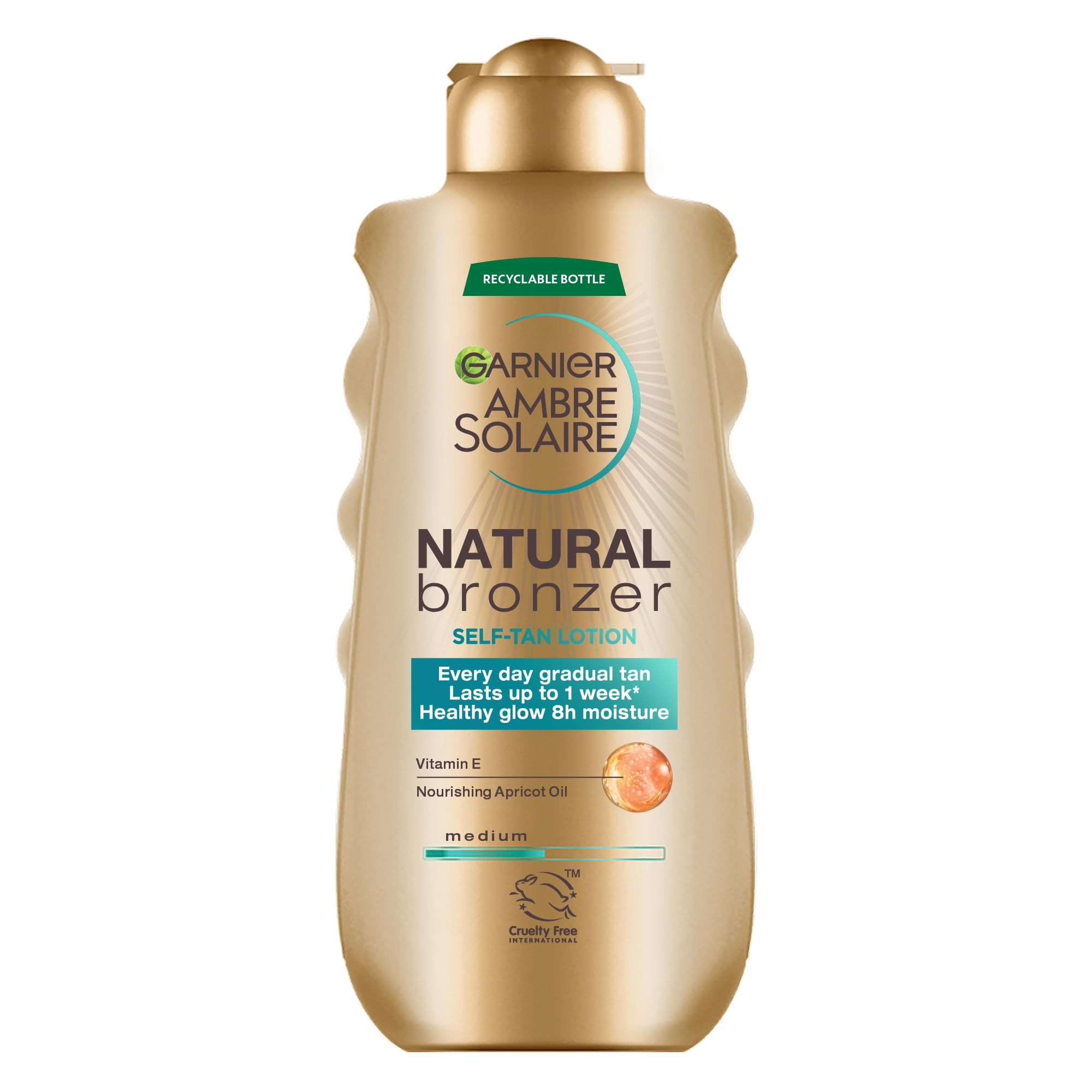 Garnier Ambre Solaire Natural Bronzer Easy Self Tan Lotion, natural & streak free fake tan, hydrates & nourishes skin with Apricot Oil & Vitamin E, lasts up to 1 week, Vegan Formula, 175ml