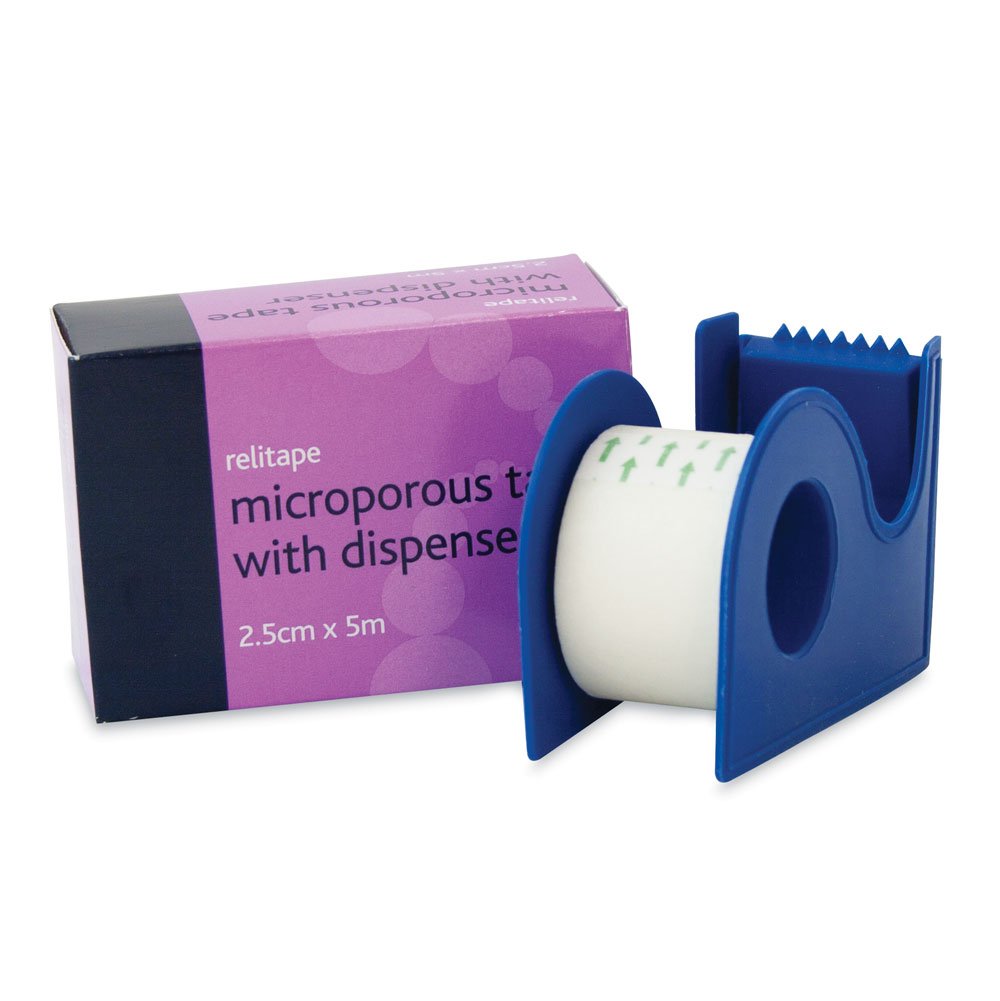 Relitape REL641 Microporous Tape with Dispenser, 2.5 cm W x 5 m L