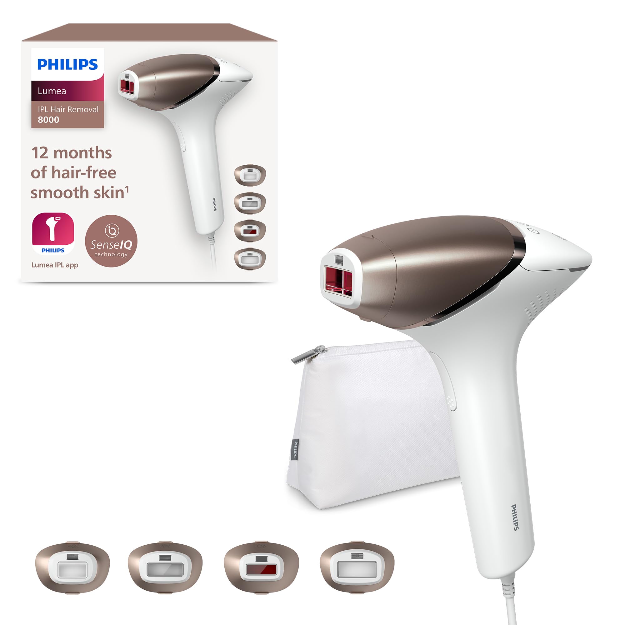 Philips Lumea IPL Hair Removal 8000 Series - Hair Removal Device with SenseIQ Technology, 4 Attachments for Body, Face Bikini and Underarm, Corded Use (Model BRI948/00)