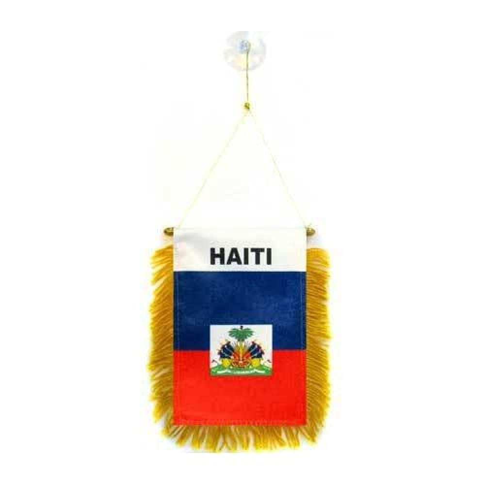 AZ FLAG - Haiti Mini Banner - 6'' x 4'' - 100% Polyester Haitian Small Pennant for Car - Double-sided Flag with Suction Cup Hanger