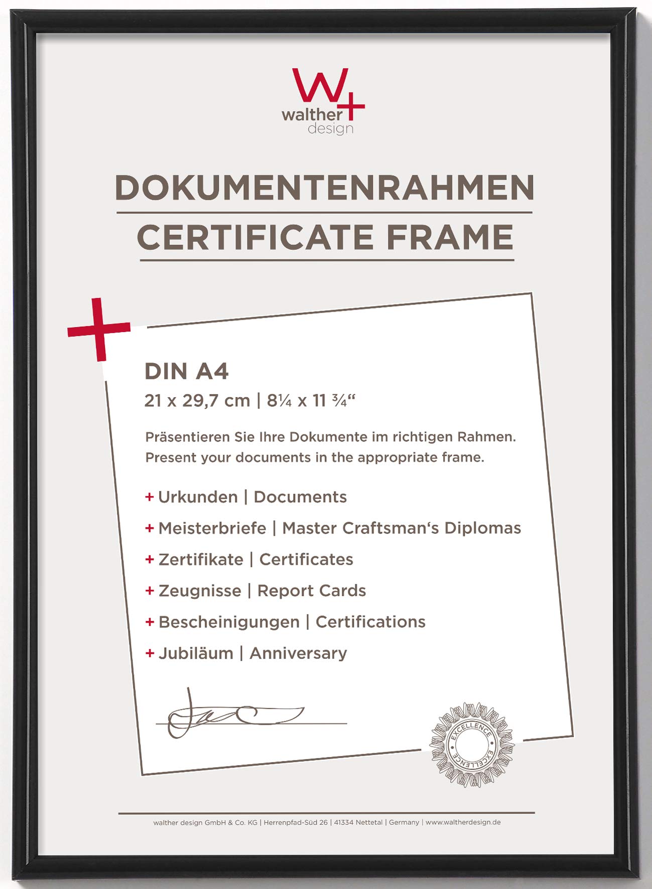 walther design Picture Frame Black 21 x 29,7 cm (DIN A4) Galeria Plastic Frame KB130H