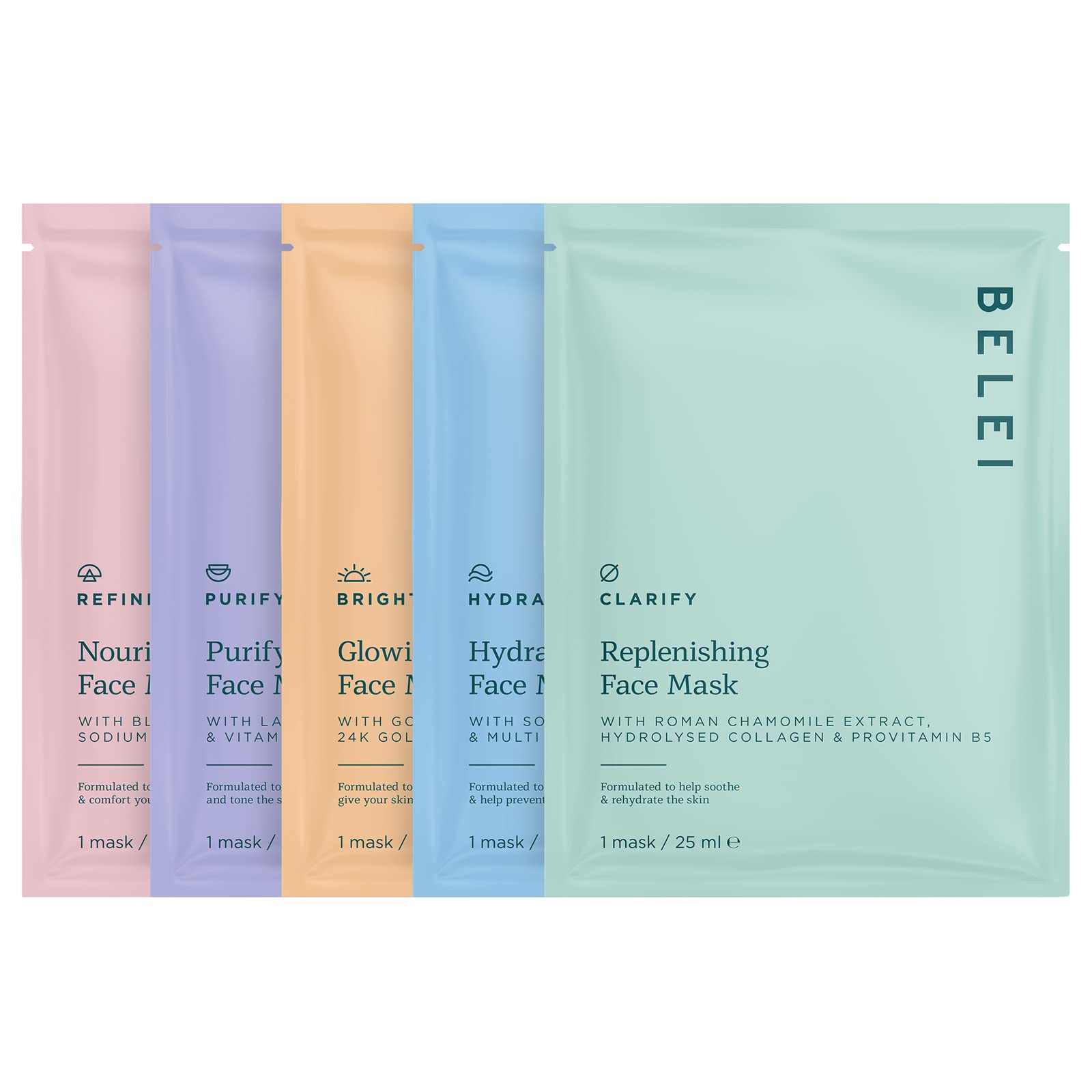 Amazon Brand - Belei 7 Day Facial Treatment Mask Collection, 7 count, pack of 1, Face Masks