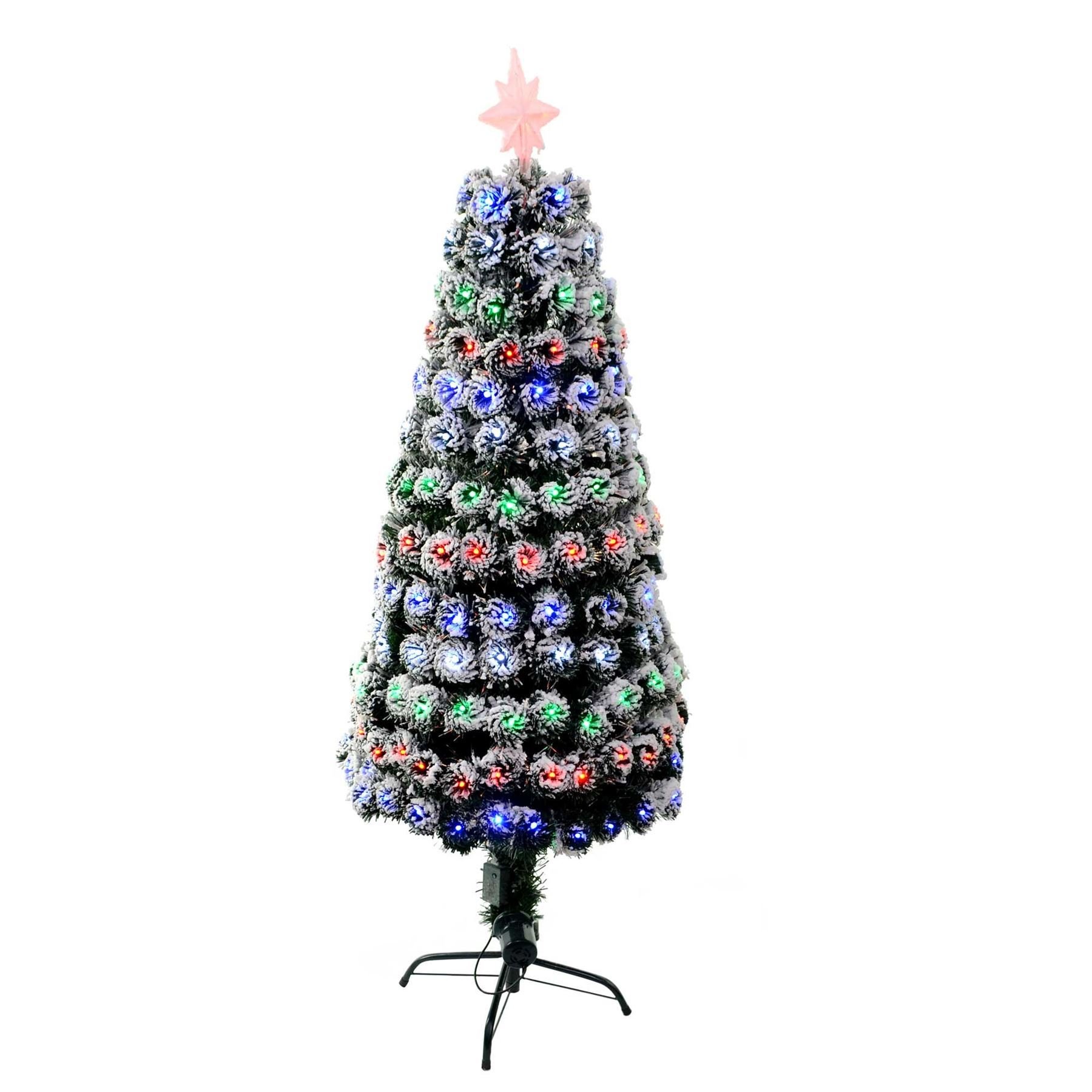 SHATCHI 3Ft/90cm Snow Fibre Optic Christmas Star Topper-Multicolor LEDs 8 Changing Light Modes-Pre-Lit Snowy Artificial Xmas Tree, PVC, Frosted Aurora, 90 cm