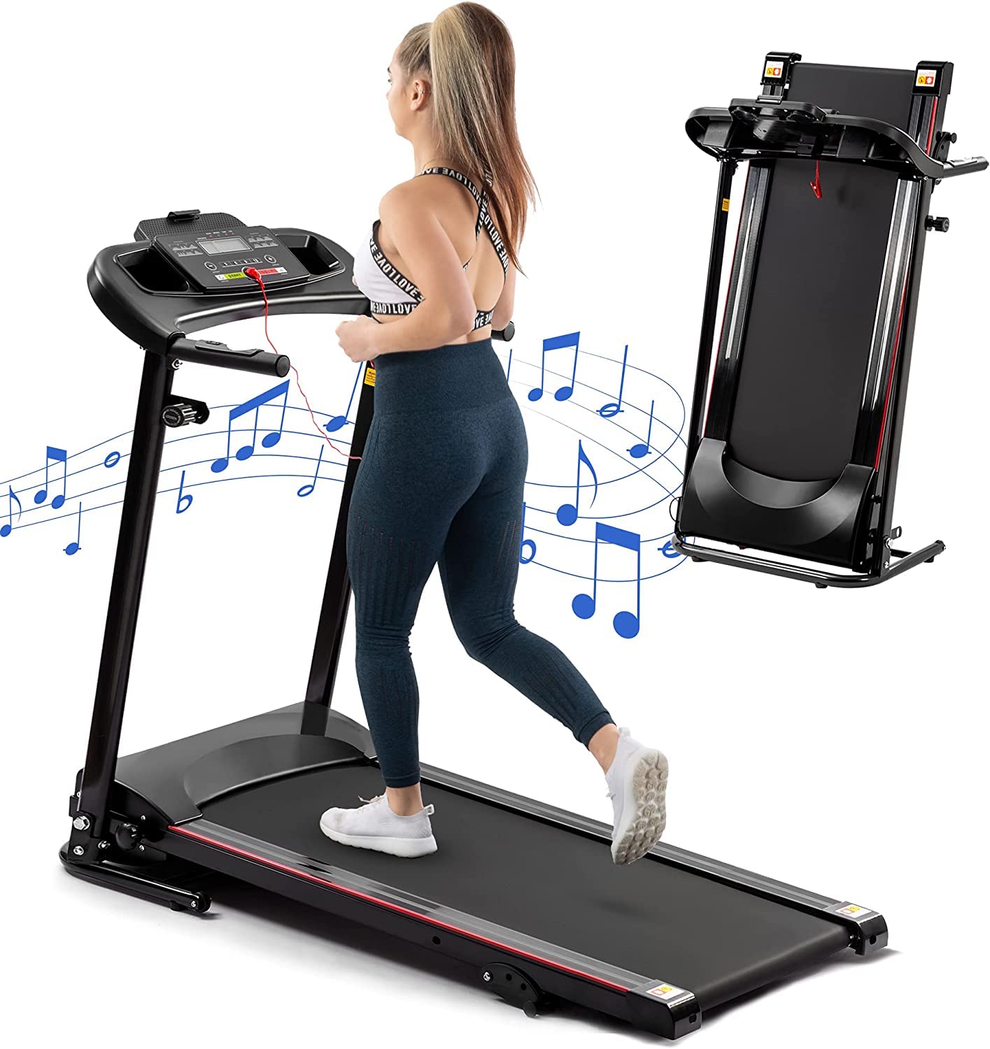 LIVSPO Folding Treadmill with Incline 2.5HP 120KG Weight Capacity Electric Treadmill for Home Foldable Bluetooth12km/h Holder Heart Rate Sensor Walking Running Machine for Home Exercise Fitness