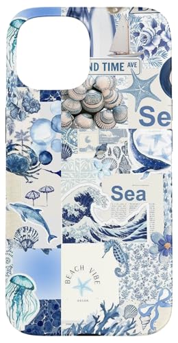 Aesthetic Vintage Seashells Ocean Blue Collage Art Design Case for iPhone 15