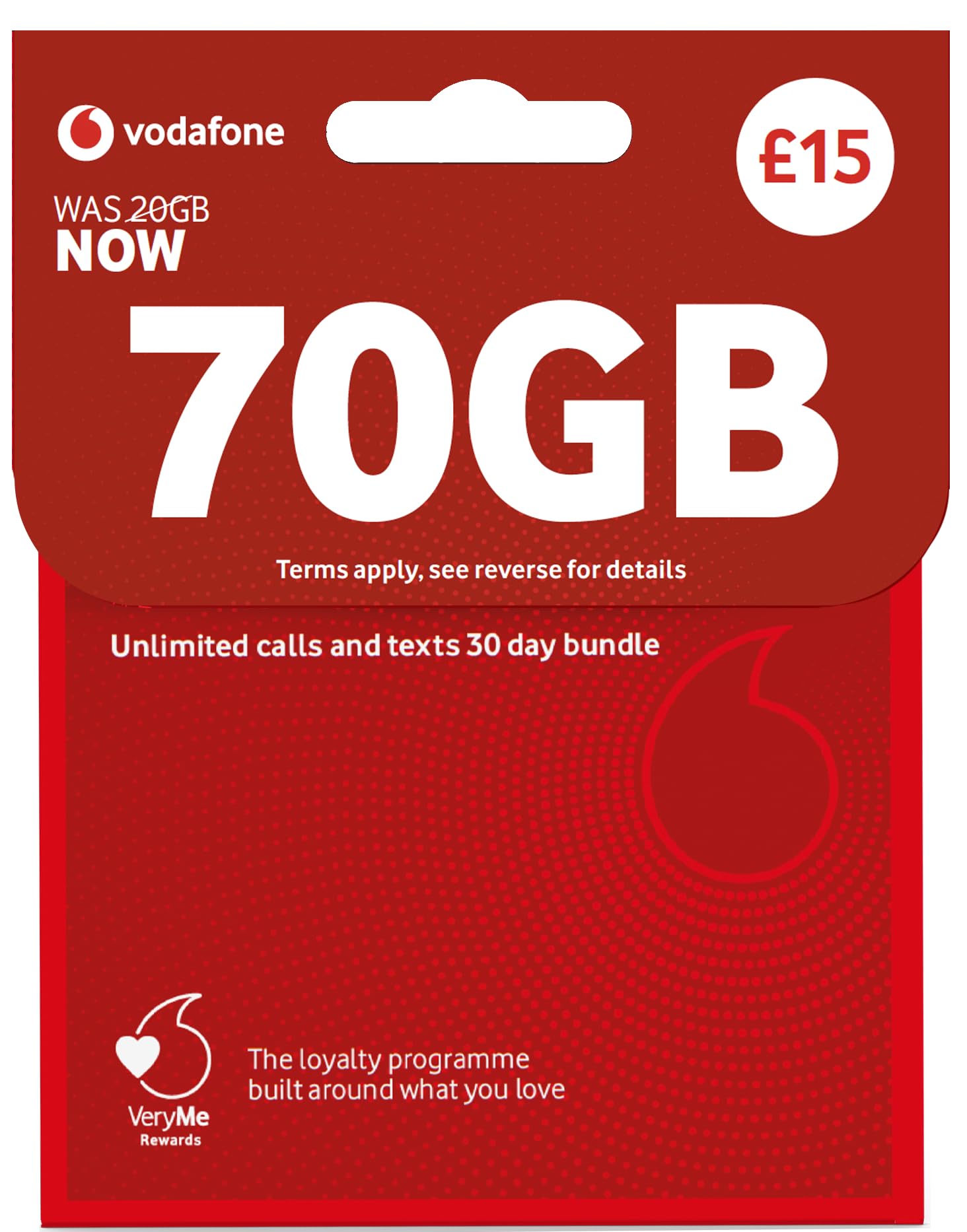 Vodafone SIM Card UK PREPAID PAYG £15 Bundle -20GB + (50GB FREE DATA every month for 3 months with regular top ups (Promotion request deadline of 19.01.2026) - Love2surf RETAIL PACK