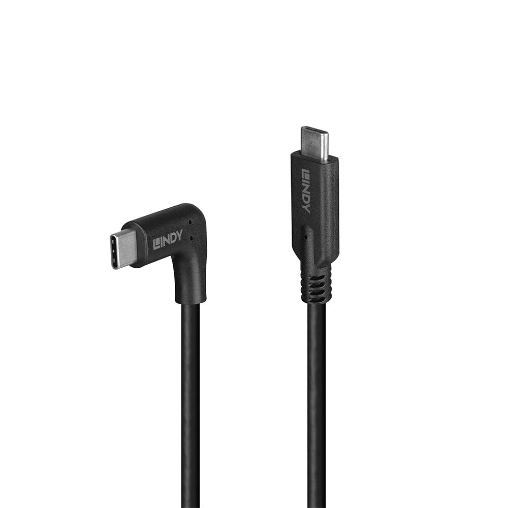 LINDY 0.5m USB Right Angled 90 degree USB C to USB C Charger Cable, USB 3.2, 10Gbps, Fast Charging Compatible with iPhone, Galaxy, Pixel,