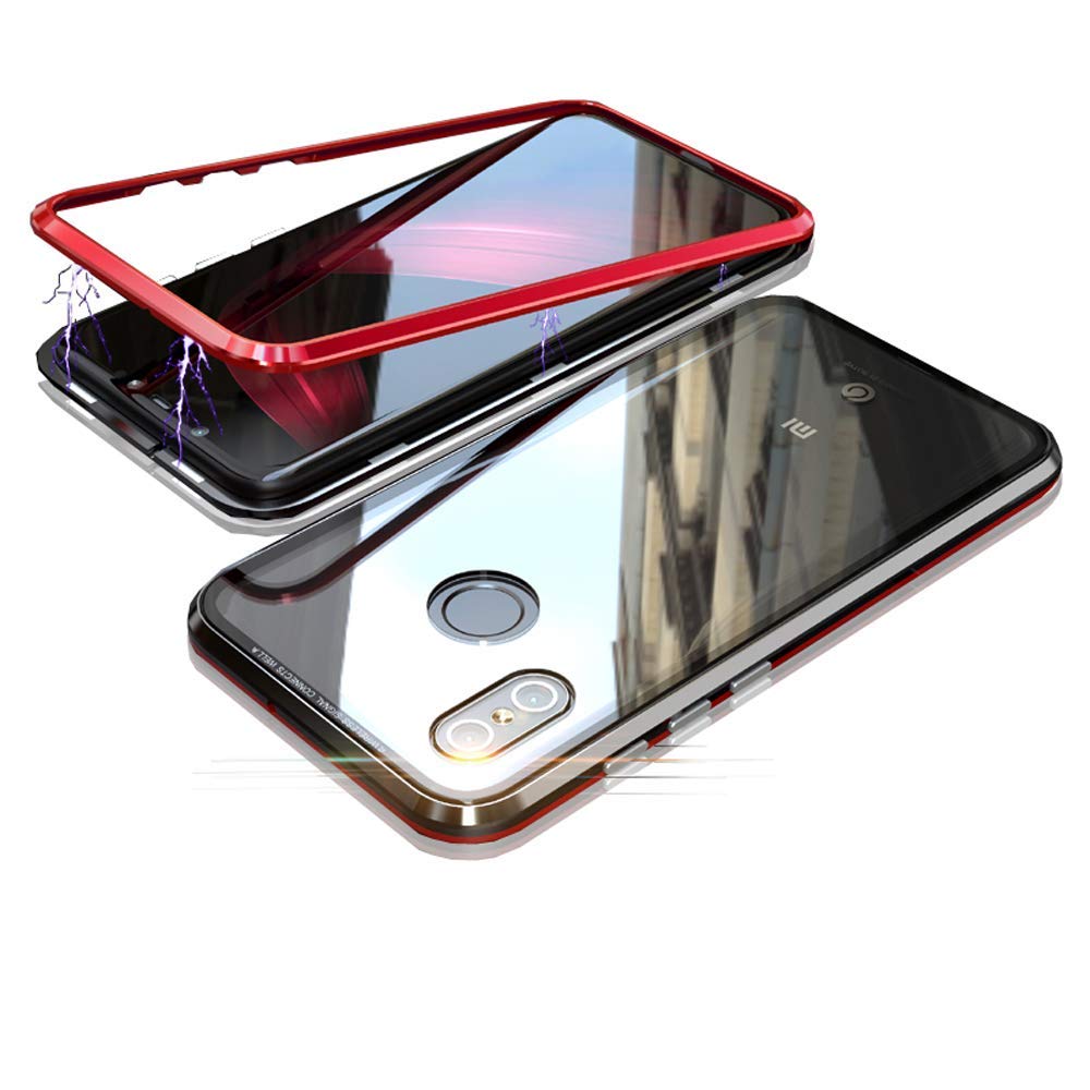Compatible for Xiaomi Redmi Note 5 Pro Flip Case Magnetic Adsorption Technology Ultra thin Case Metal Aluminum Frame Transparent Tempered Glass Back Anti Scratching 360 Degrees Protective Cover
