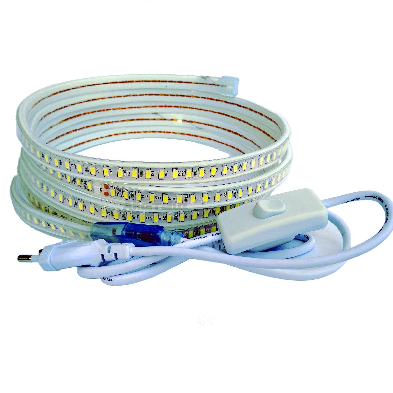 220 V 5730 LED Strip 120 LED/m with Switch Waterproof Cool or Warm White Waterproof IP67 Strip 5630