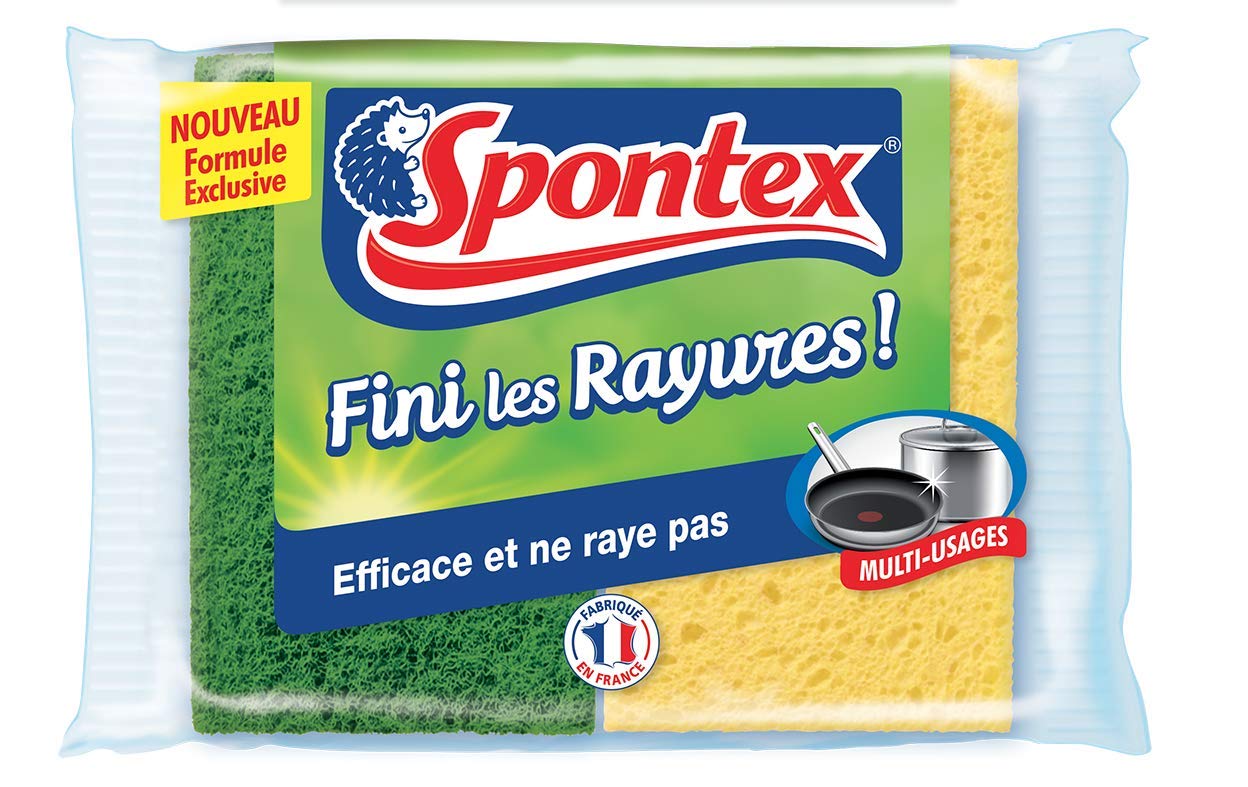 SPONTEX - Sponge Fini Les Scratches! - 2 Scouring Sponges Non-Scratching Green