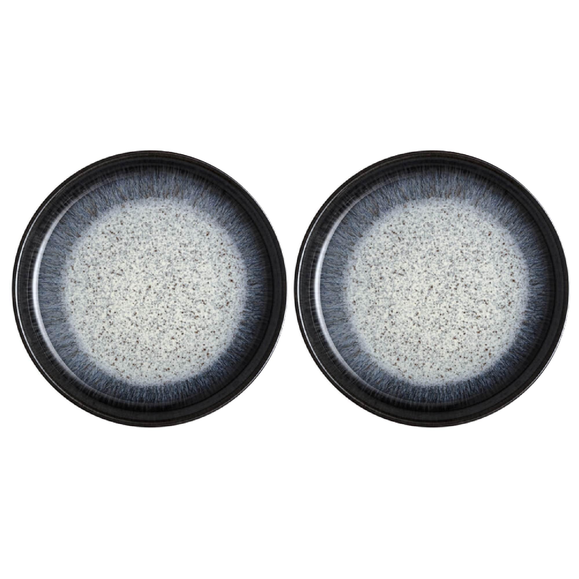 Denby - Halo Coupe Medium Plates Set of 2 - Reactive Glaze Dishwasher Microwave Safe Crockery 21cm - Black, Grey Ceramic Stoneware Tableware - Chip & Crack Resistant