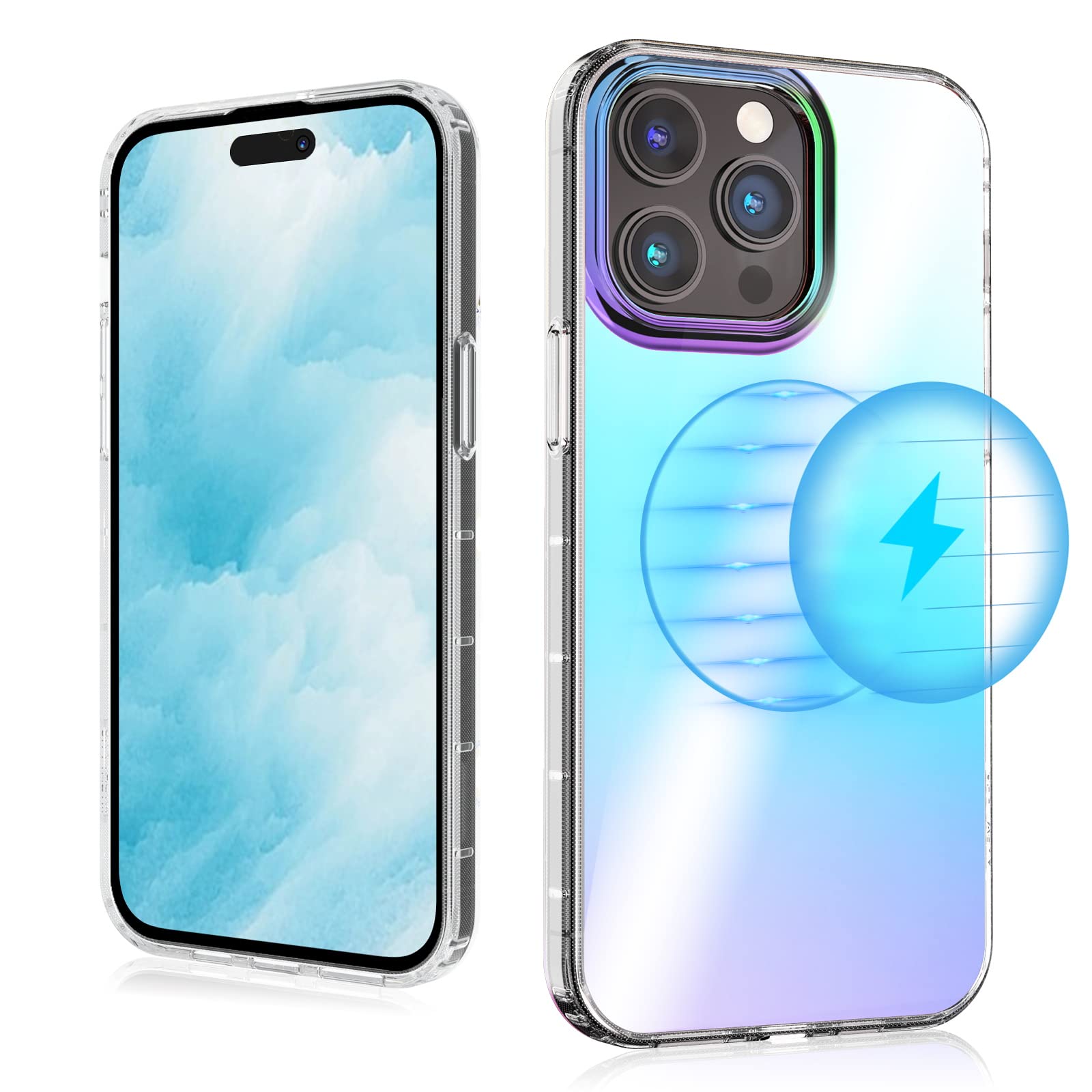 MYBAT PRO Magnetic Slim Discolour Case for iPhone 14 Pro Max Case 6.7 inch, Compatible with MagSafe, Stylish Dazzle Color Mood Series Military Grade Drop Shockproof Non-Yellowing, Blue Reflection
