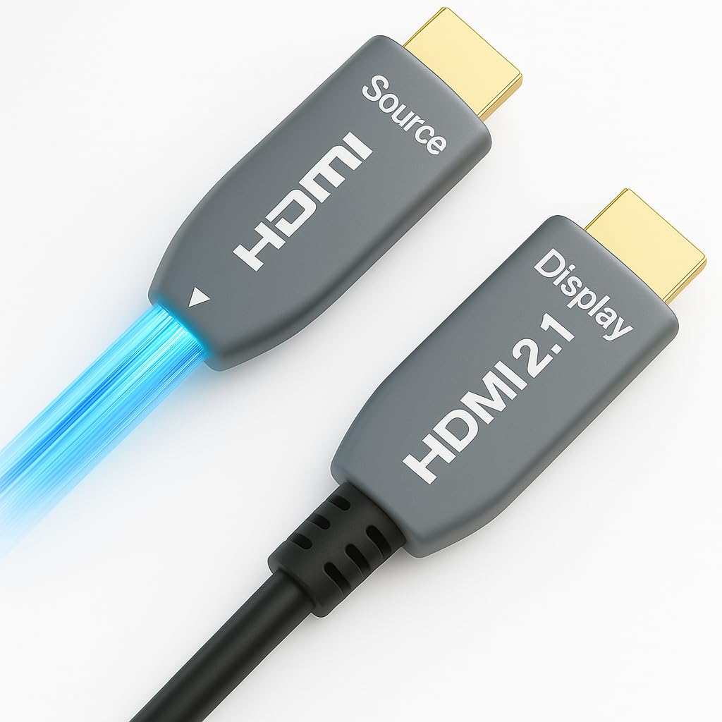 Elfcam -8K HDMI to Fiber Optic Cable - 48Gbps eARC VRR - Ultra High Definition for Cinema & Gaming - German Silan+Laser V26 Chip, Kink-resistant Fiber - Compatible with PS5, Xbox, PC & TV 8K (100M)