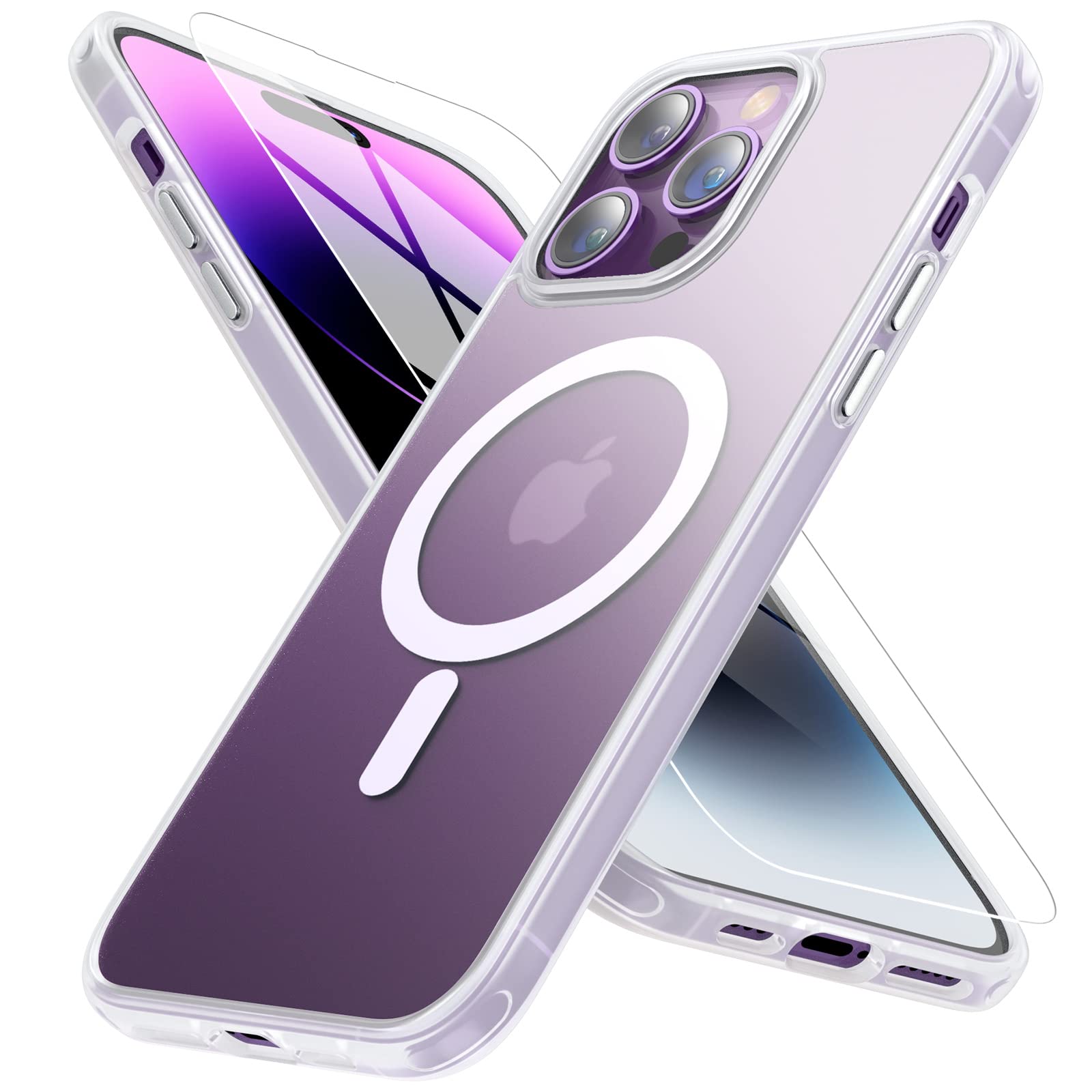 MYBAT PRO Magnetic Frosted Skinfeeling Phone Case for iPhone 14 Pro Max Case (6.7) with Screen Protector,Compatible with Magsafe,Translucent Matte Back,Anti-Fingerprint Anti-Scratch Case(White)