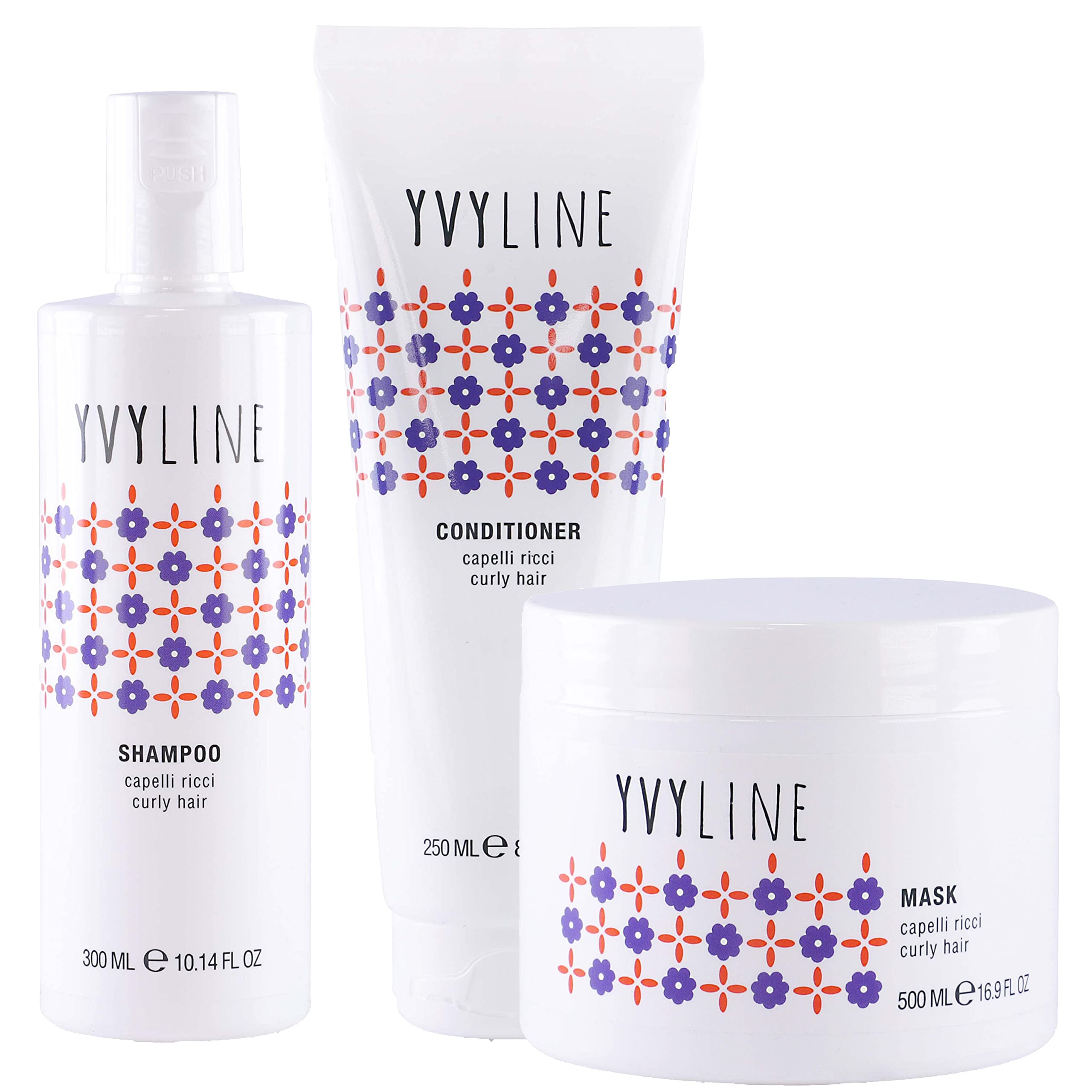 Yvyline Curly Hair Bath Set - Curly Hair Products according to Curly Girl Method - Gift Set Composed of Curly Hair Shampoo + Anti-frizz Conditioner + Wavy Hair Mask - 3piece set