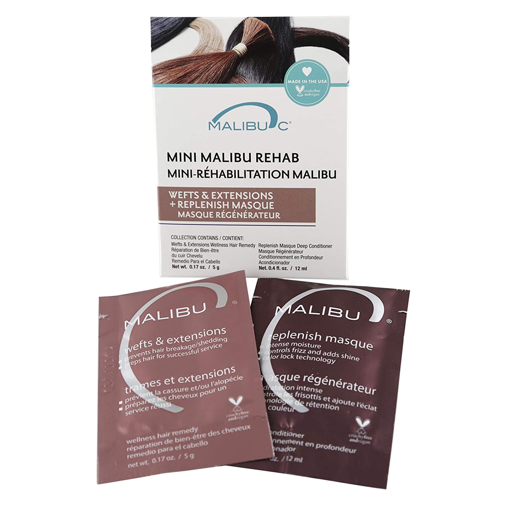 Malibu C Mini Malibu Rehab Wefts & Extensions - Contains 2 Remedy Packets - Removes Build Up and Prevents Breakage - Hydrating Care for Strong, Healthy Strands