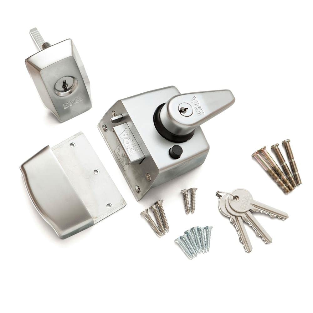 ERA Nightlatch 60mm Sat/Ch Body, Cylinder