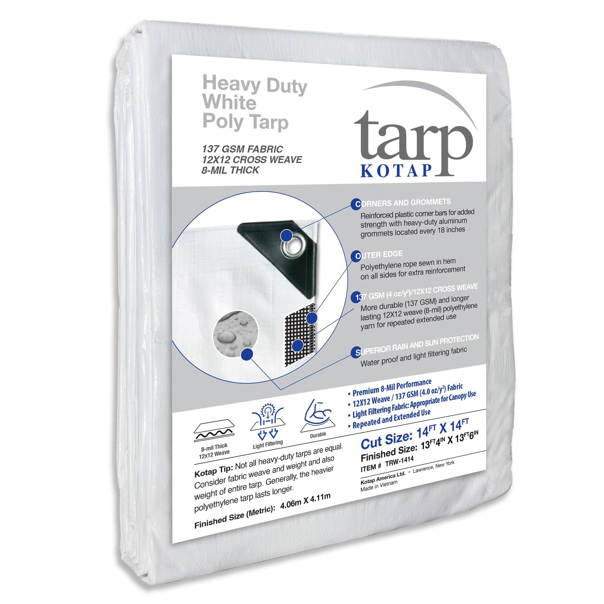 Kotap Heavy-Duty Protection/Coverage Tarp, 8-mil, Polyethylene (PE), Multi-Use, Waterproof
