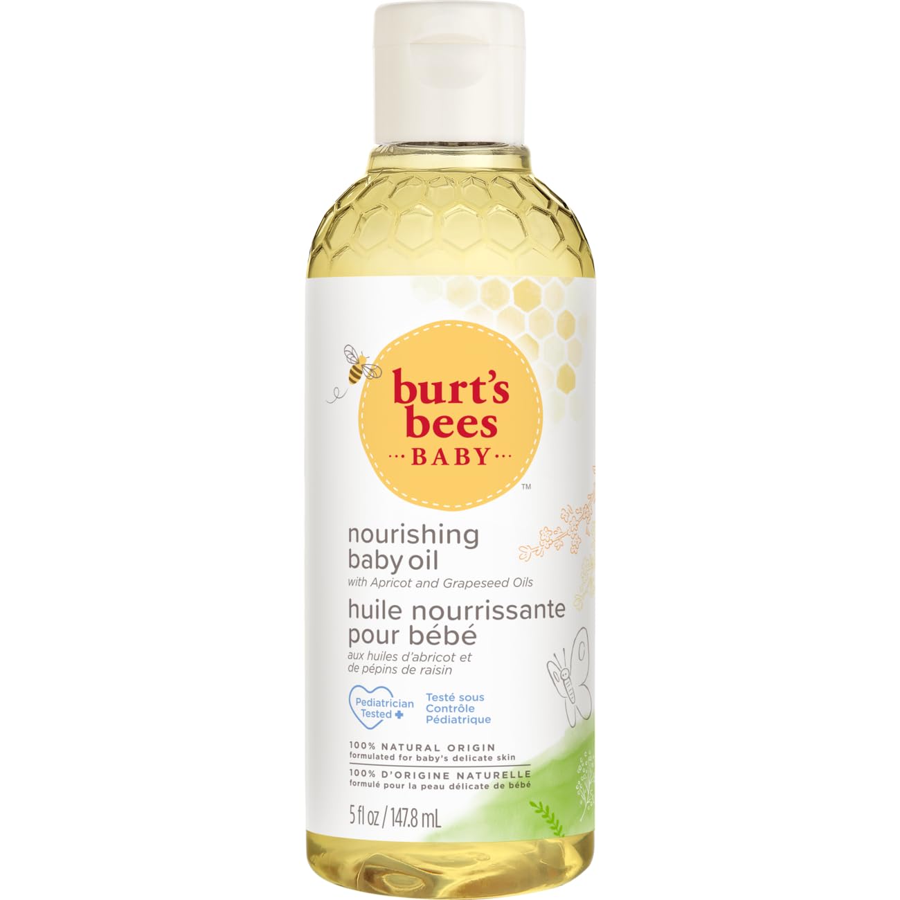 Burt's Bees Baby Oil, Nourishing Baby Moisturiser With Apricot Oil, Paediatrician-Tested, 147.8 ml