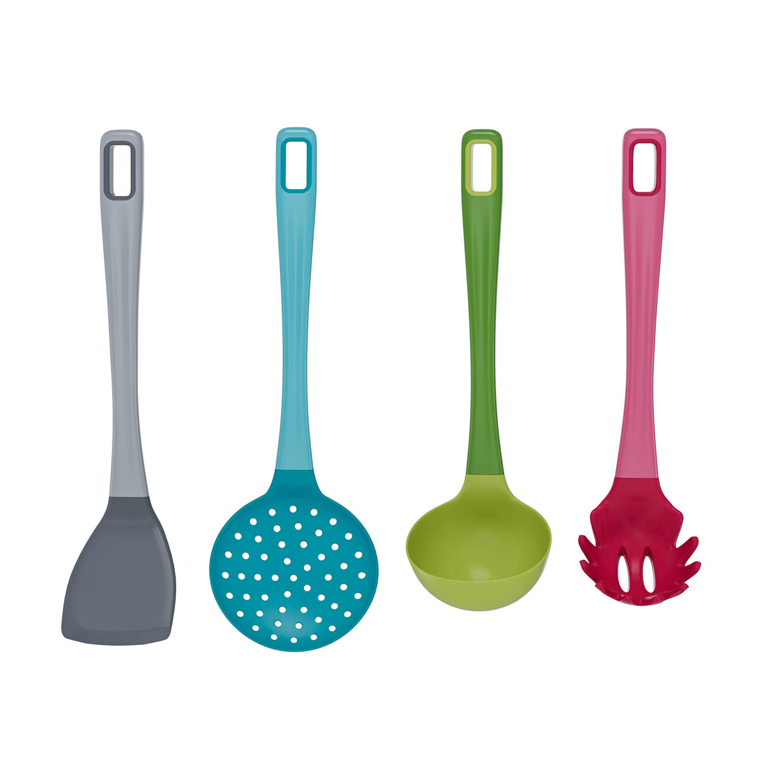 Empava kitchen Utensils Set of 4 Pcs - Non Stick Spatula|Spaghetti Spoon|Soup Ladle|Slotted Spoon, Silicone Utensil Set, Pasta Spoon, Ladel Spoon, Skimmer Spoon, Spatulas for Cooking Non Stick, Turner