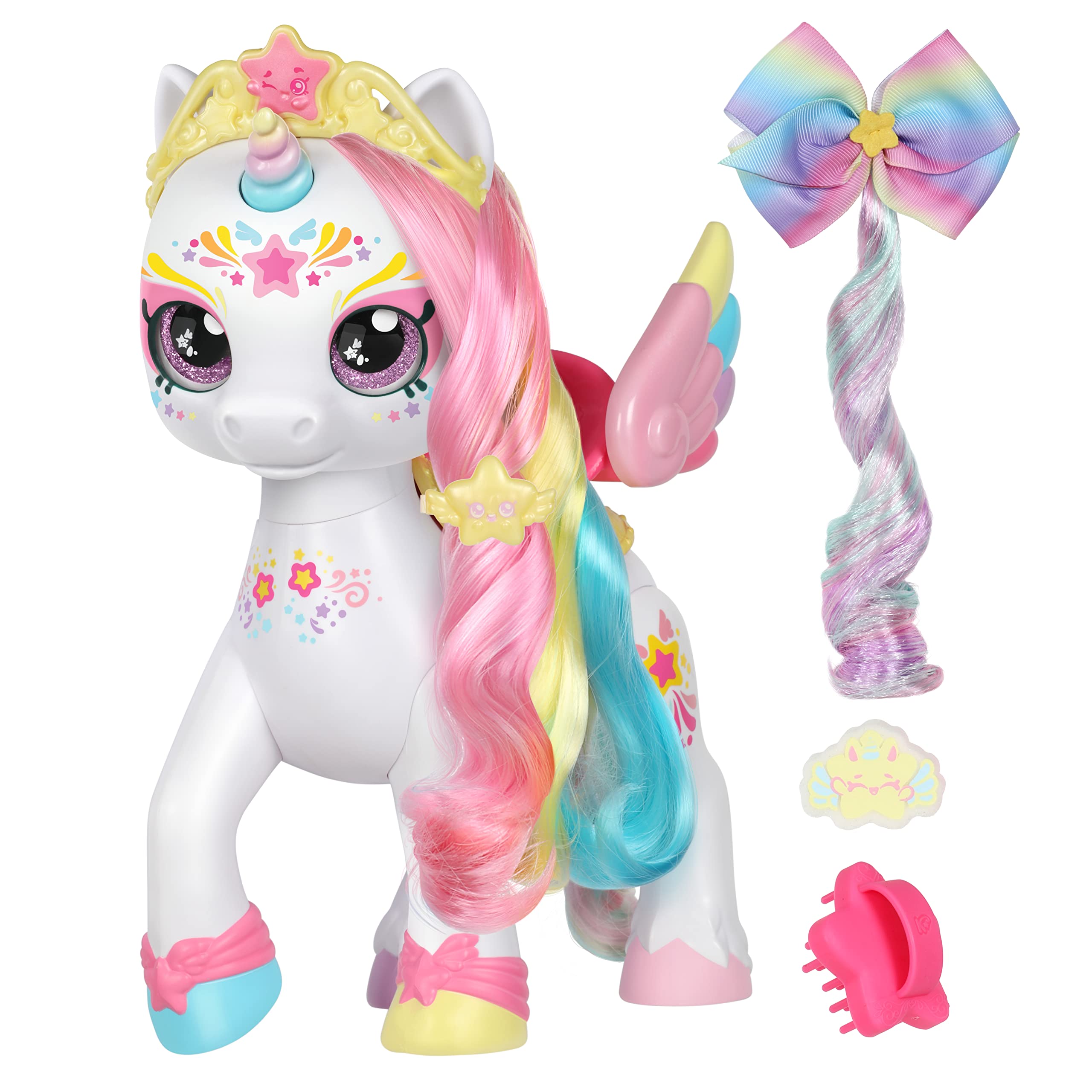 Kindi Kids Dress Up Magic Secret Saddle Unicorn With face paint Reveal. 1 Toy Unicorn With Magic Sponge. Hair accessories to brush and style mane and tail hidden inside unicorn's saddle.
