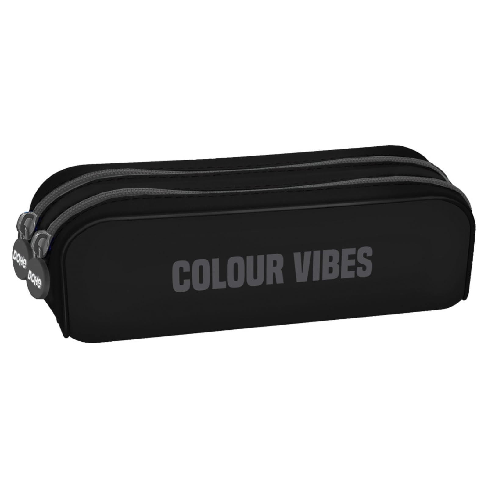 DOHE - Silicone Double Pencil Case - 2 Zippered Compartments, Multipurpose Rectangular Pencil Case, Soft Touch, 20x6x7 cm - Colour Vibes Black