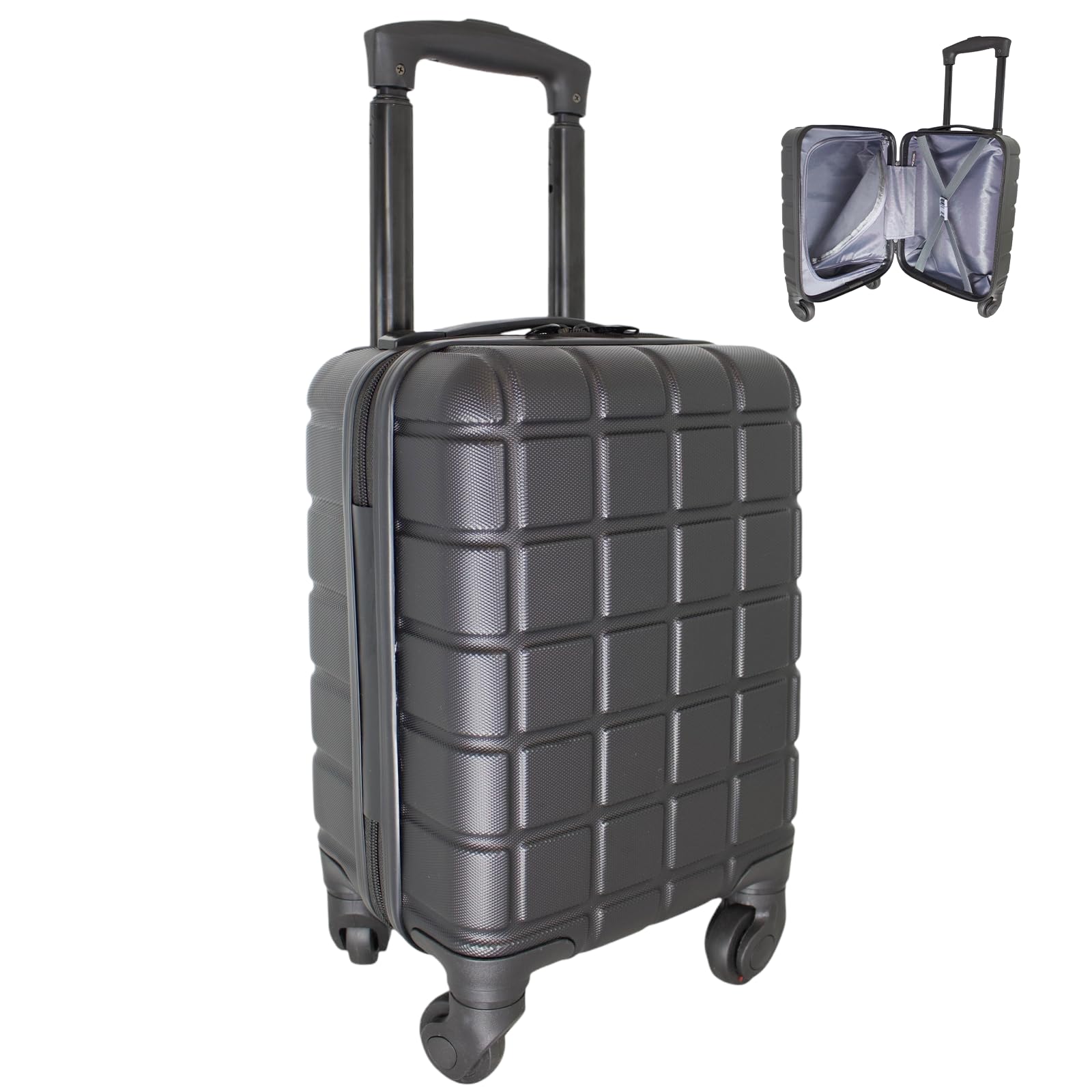Lightweight ABS Underseat Hard Cabin Suitcase 40x25x20cm | Cabin Approved EasyJet, RyanAir British Airways, Emirates, Virgin Atlantic & More - Black