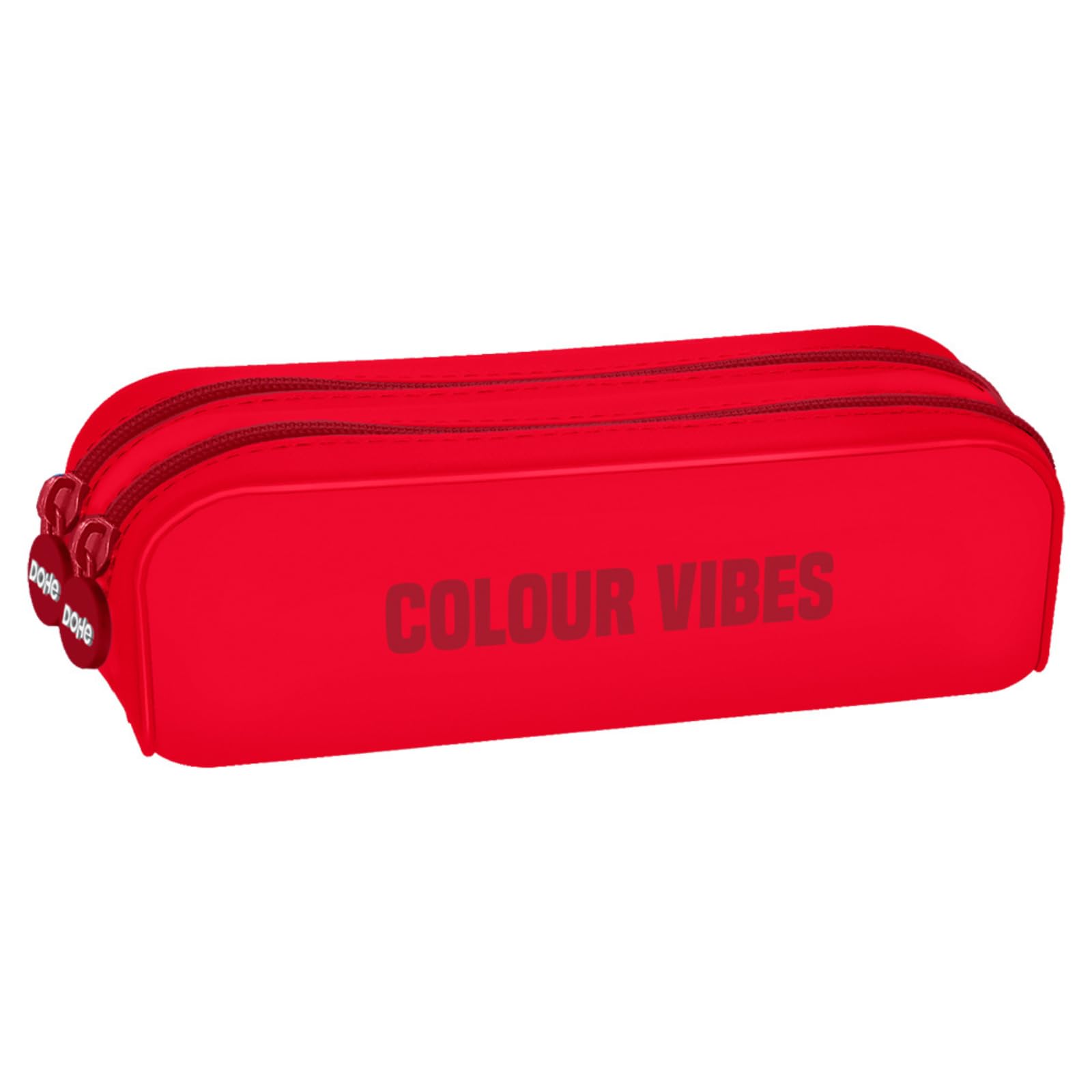 DOHE - Double Silicone Pencil Case - 2 Zippered Compartments, Pencil Case Multipurpose Rectangular, Soft Touch, 20x6x7 cm - Colour Vibes Red