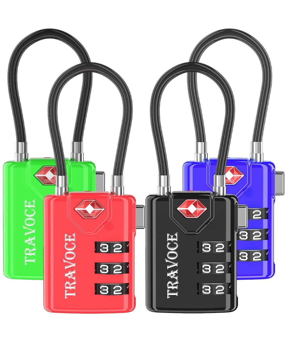 Search Alert TSA Approved Travel Combination Luggage Cable Locks for Suitcase, Gym Locker,Toolbox,Backpack 1,2,4,6 &10 pk, All Colors