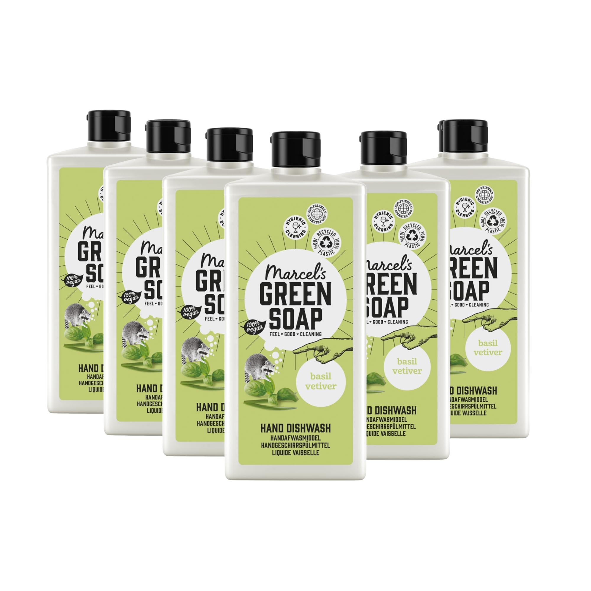 Marcel's Green Soap - Dishwash Basil & Vetiver Grass - Dishwashing Liquid - 100% Eco friendly - 100% Vegan - 97% Biodegradable - 500 ML - 6 Pack
