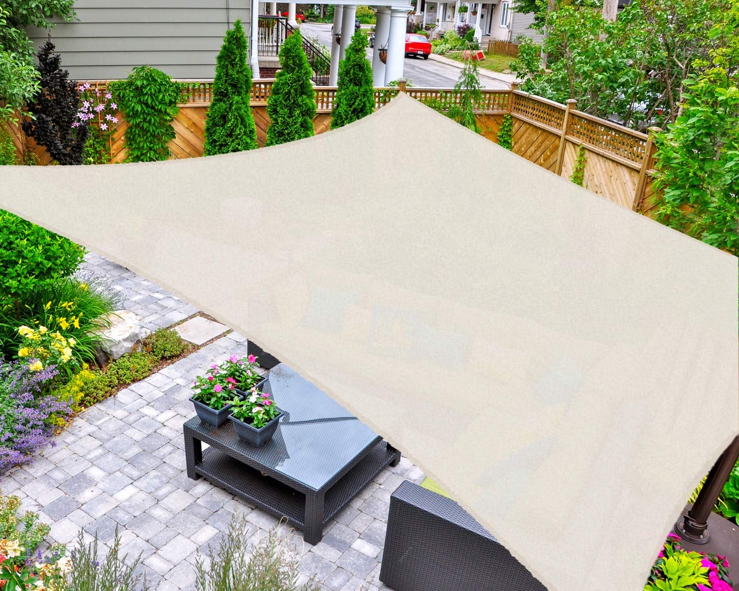 AsterOutdoor Sun Shade Sail Rectangle 12' x 16' UV Block Canopy for Patio Backyard Lawn Garden Outdoor Activities, Cream