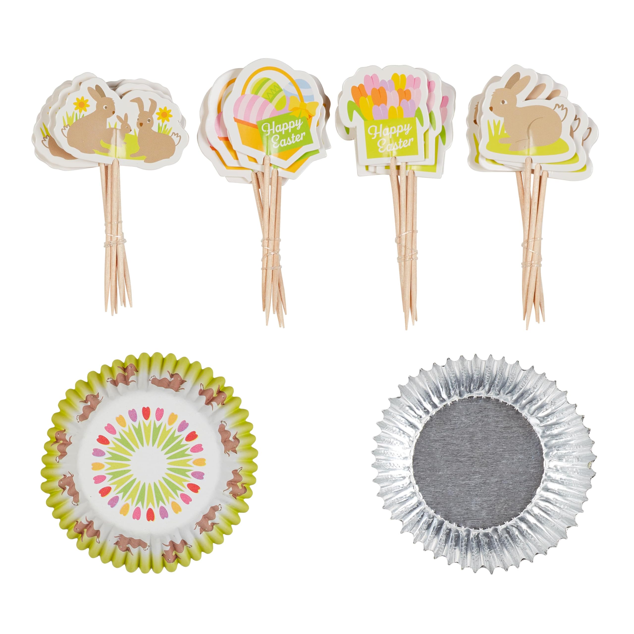 Tala Bunny Cupcake Set, 24 Toppers in 4 Designs, Foil-Lined Cupcake Cases, Spring Baking Essential